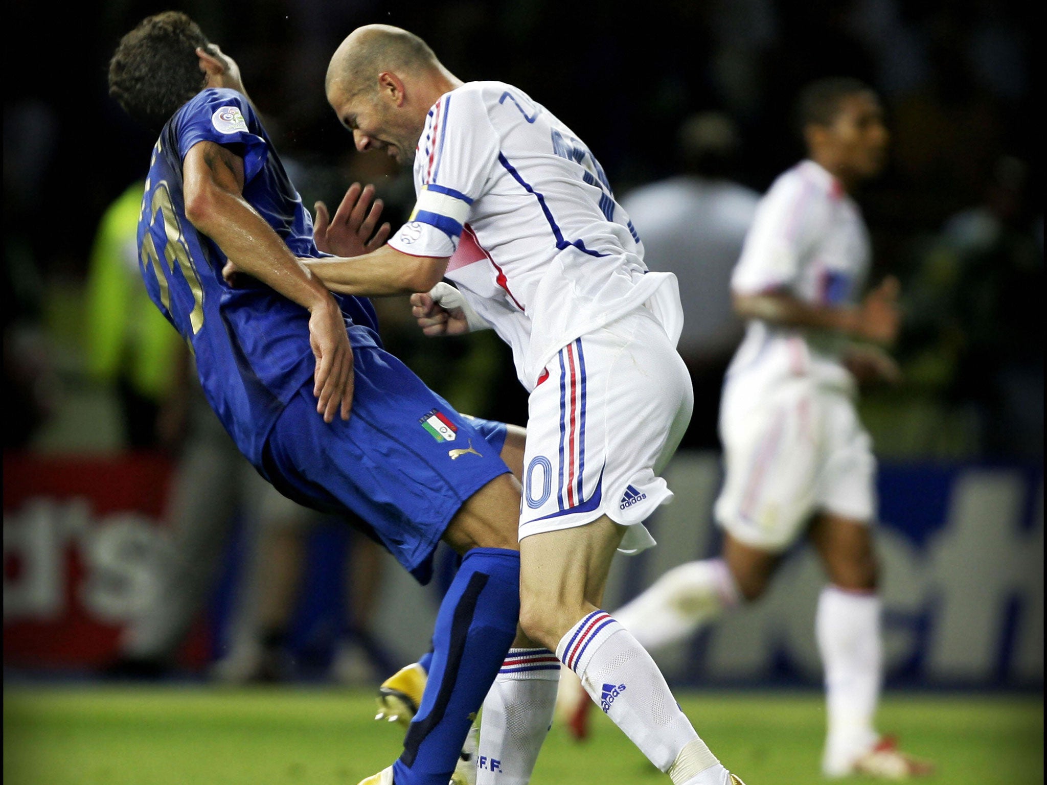 Zinedine Zidane headbutts Marco Materazzi during the 2006 World Cup final