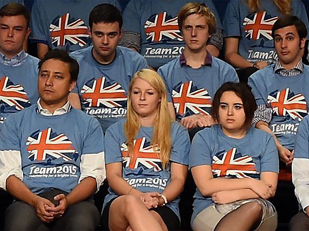 Mark Clarke (front left) and Elliot Johnson (back right) on the stage at the Conservative Party conference in 2014