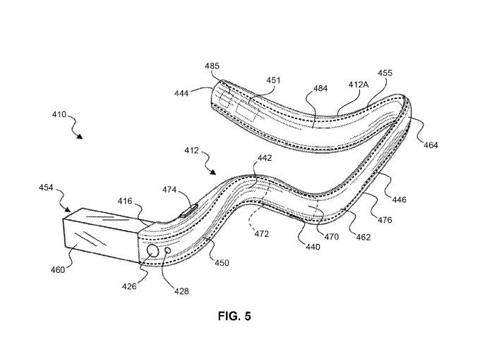 The new Google Glass design sits on the side of the user's head