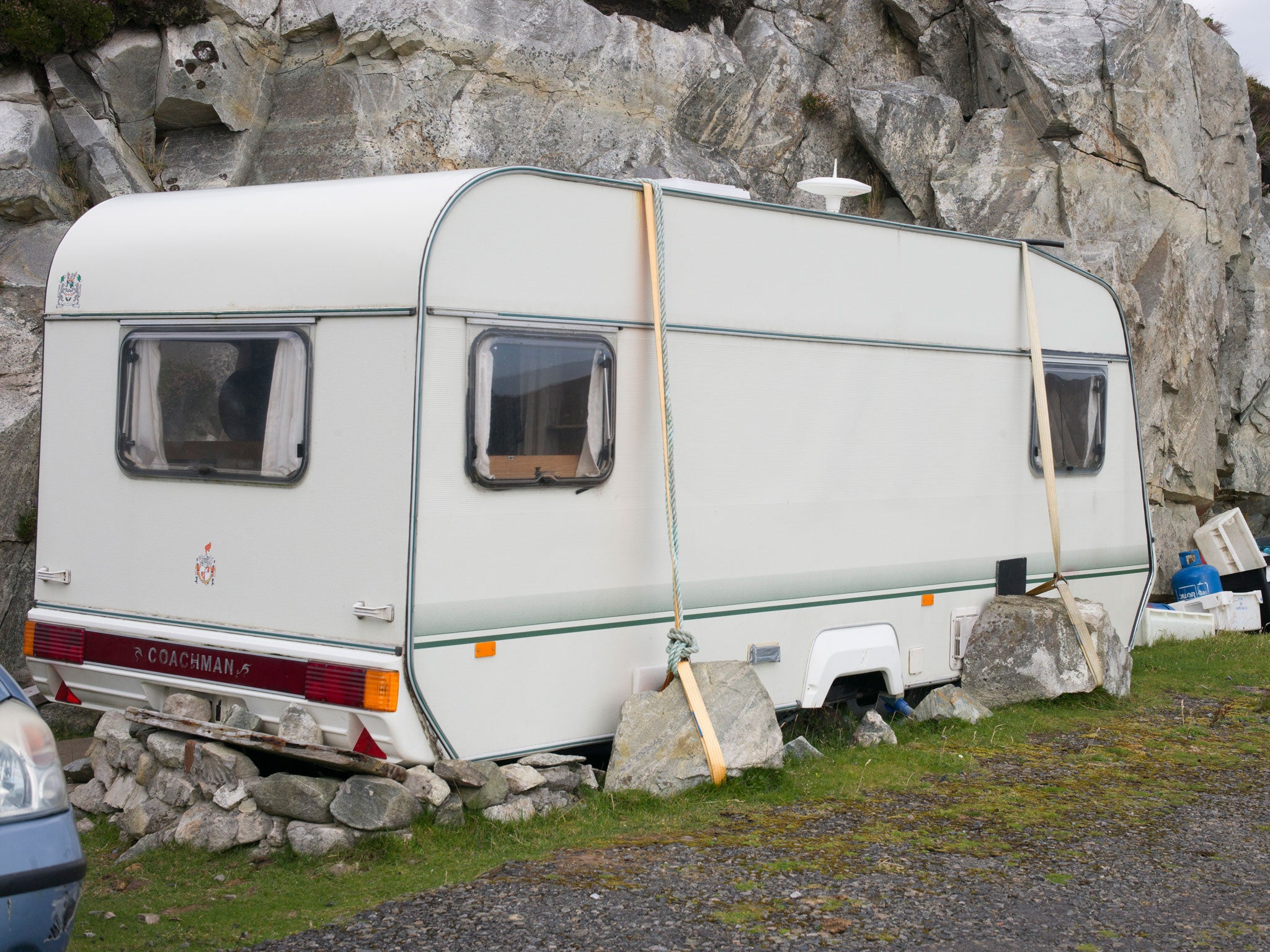 There is eloquent inventiveness in the caravan owner's employment of heavy rocks to stop his vehicle being blown away in storms