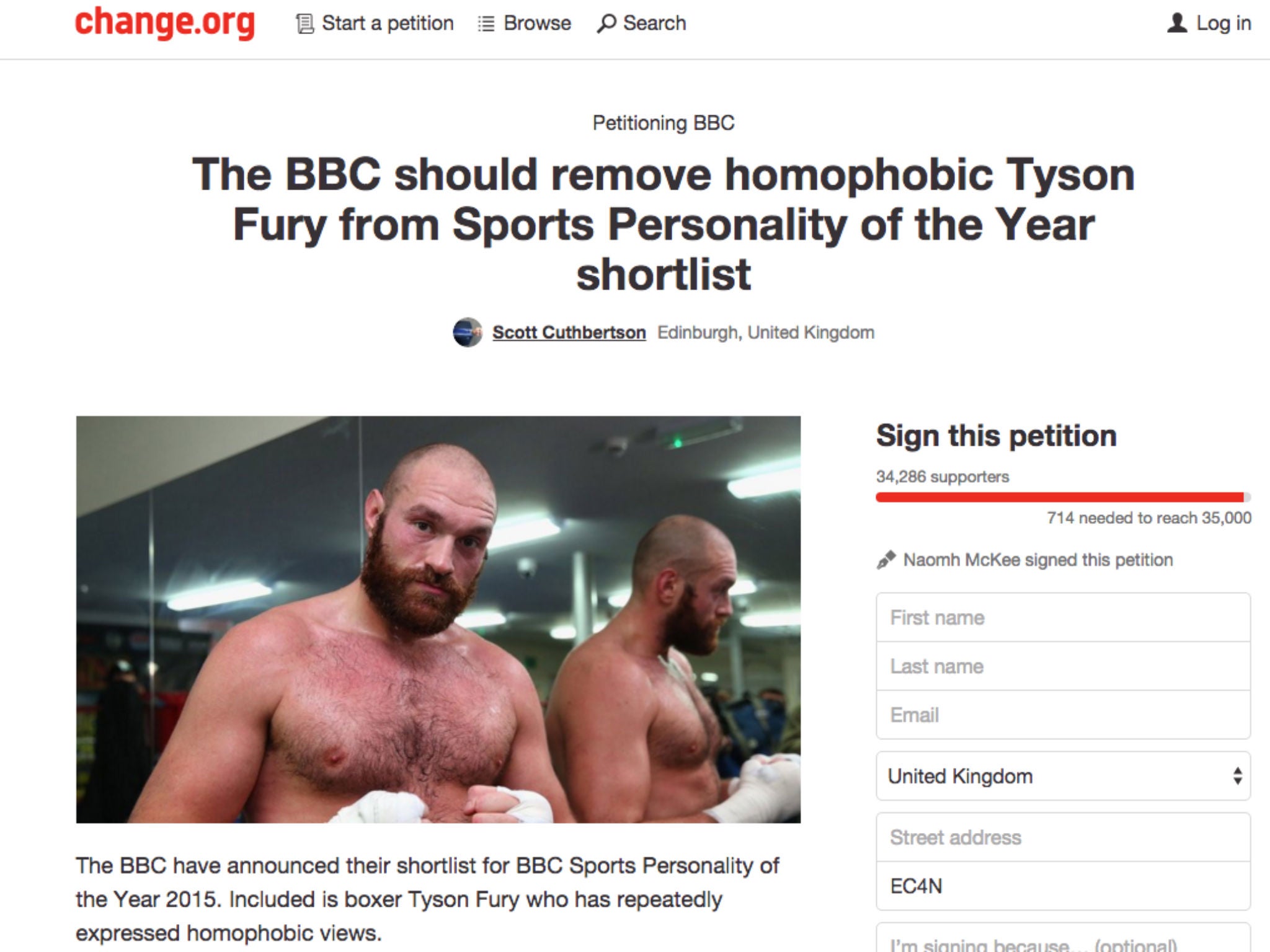 The petition has been signed by 34,000 people