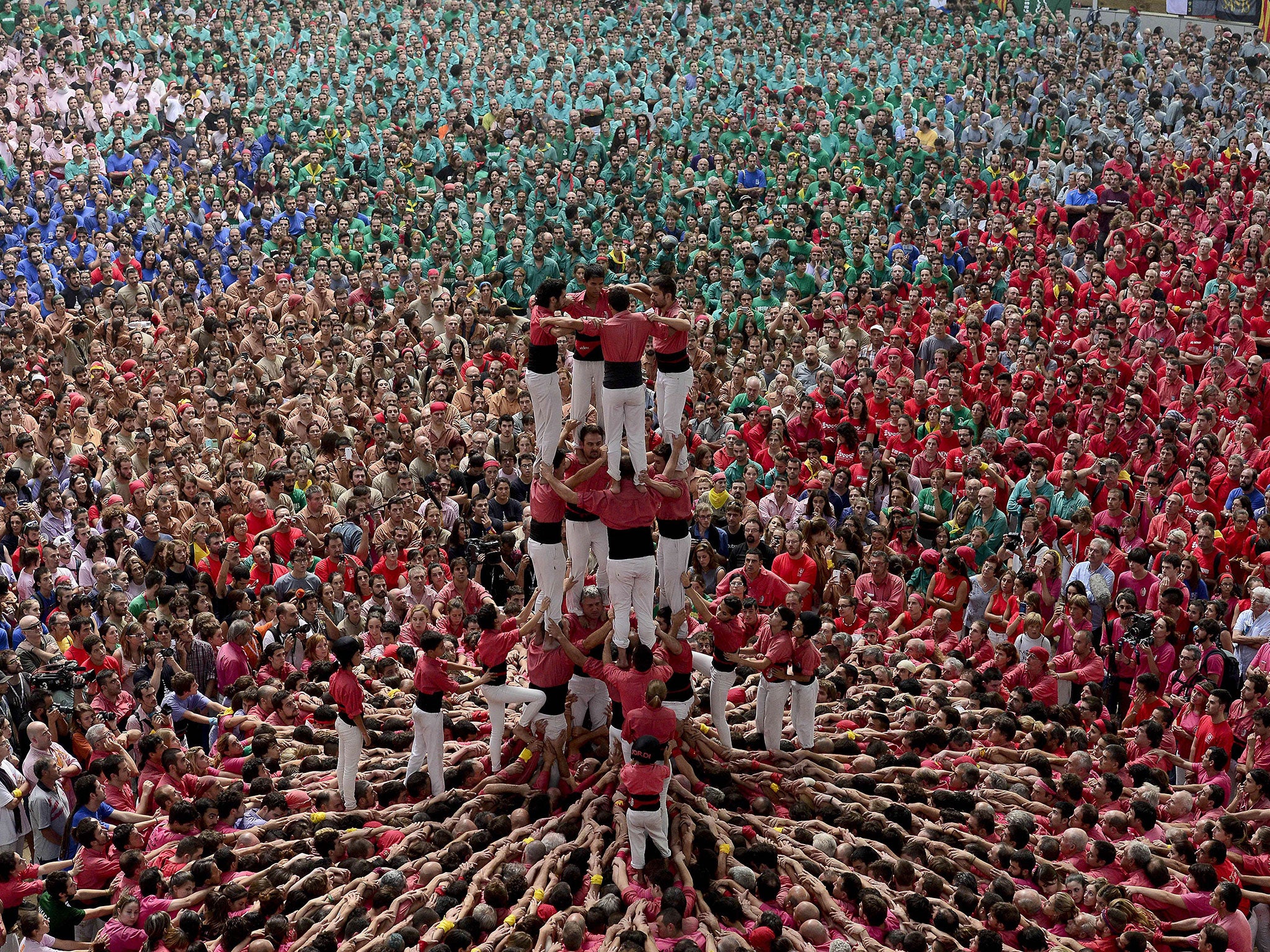 A human tower is formed in Tarragona, Spain