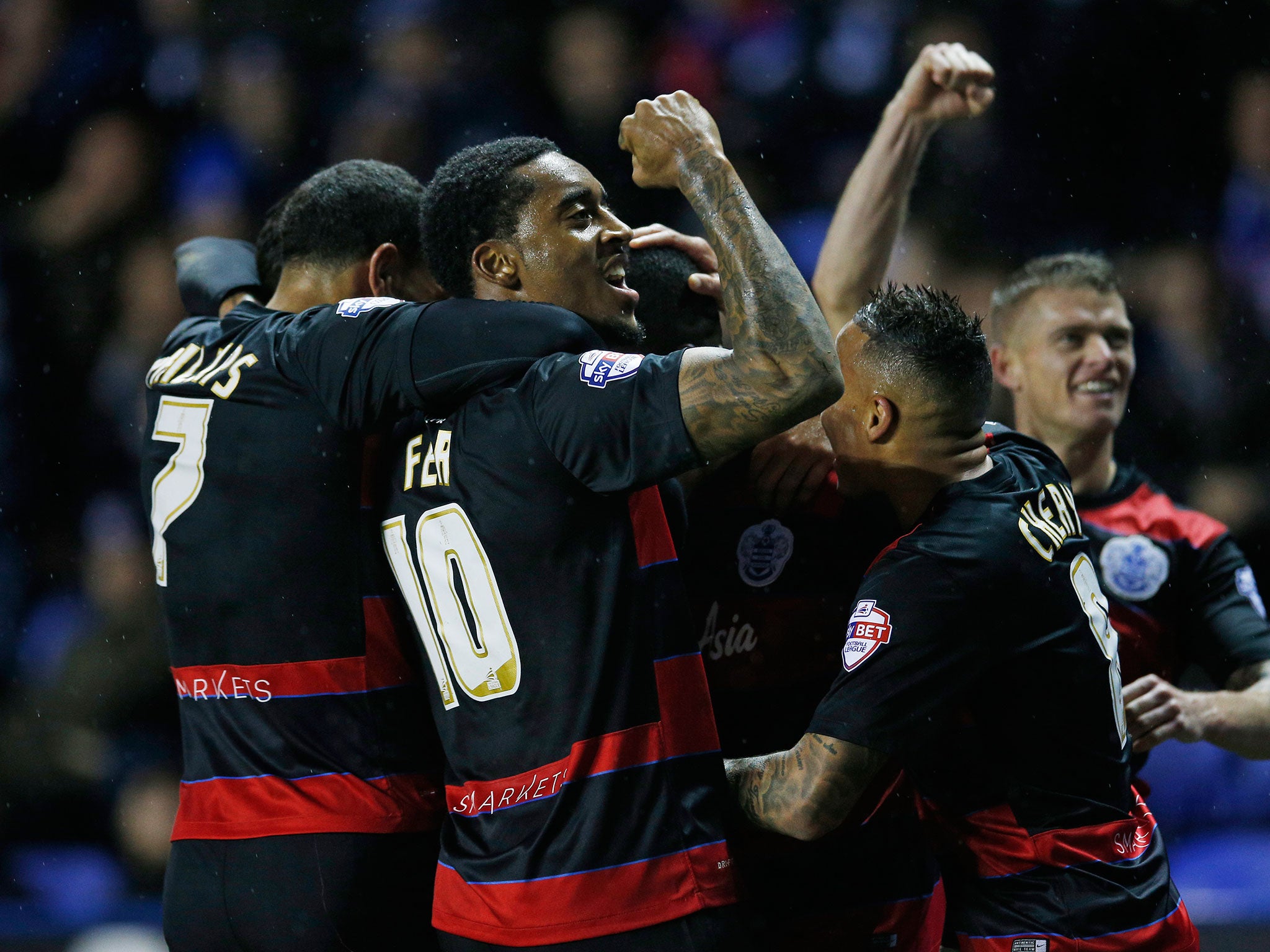 Leroy Fer celebrates after Nedum Onuoha scored the first goal for QPR