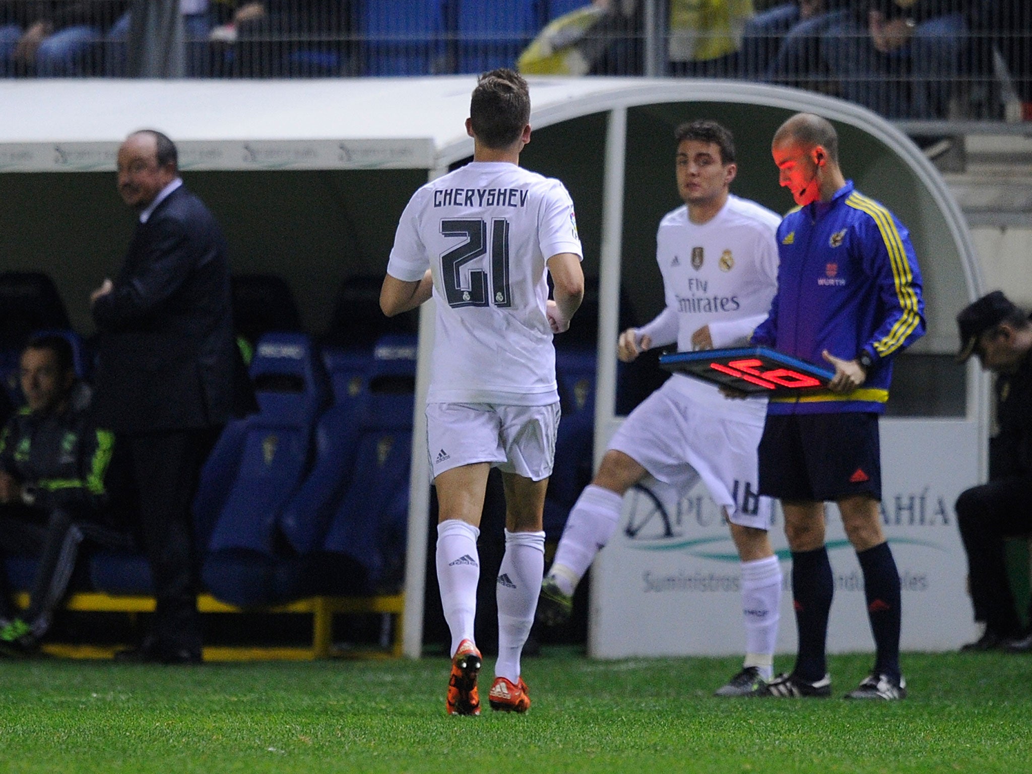 Real Madrid manager Rafa Benitez immediately substituted Denis Cheryshev when he learned of the suspension