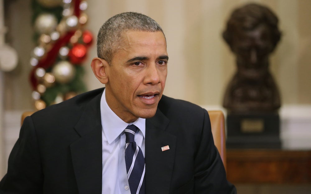 President Barack Obama delivers a statement shortly after the massacre that left 14 dead and many others wounded in San Bernardino, California.