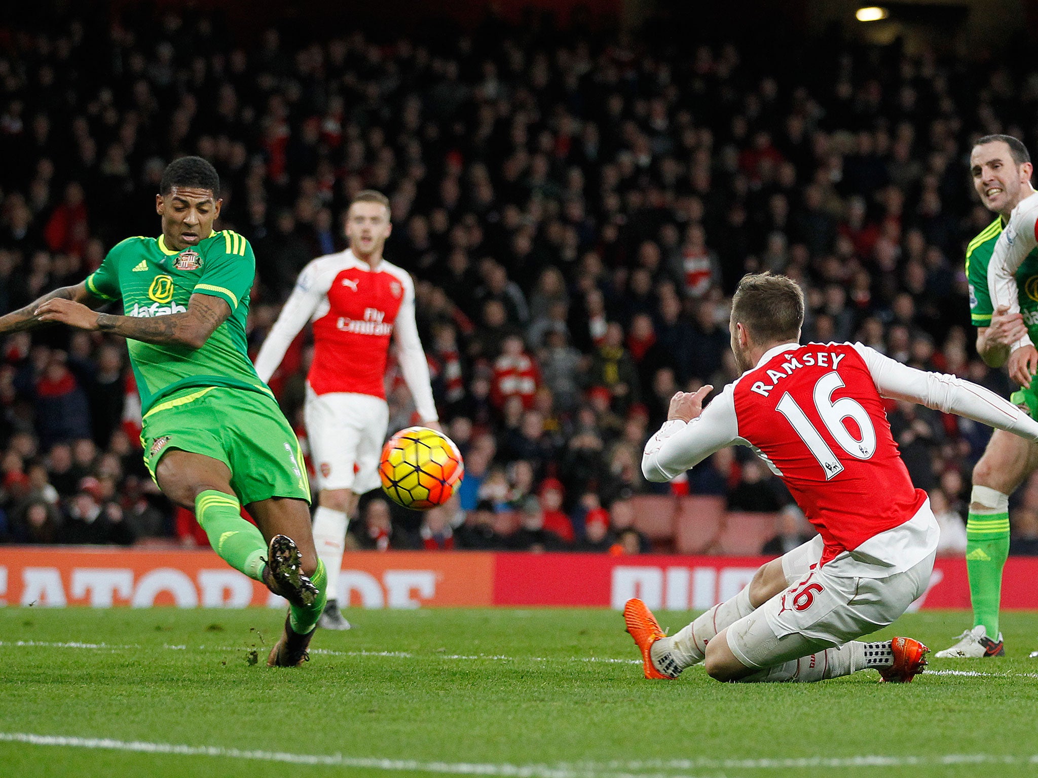 Aaron Ramsey scores a third for Arsenal to secure victory over Sunderland