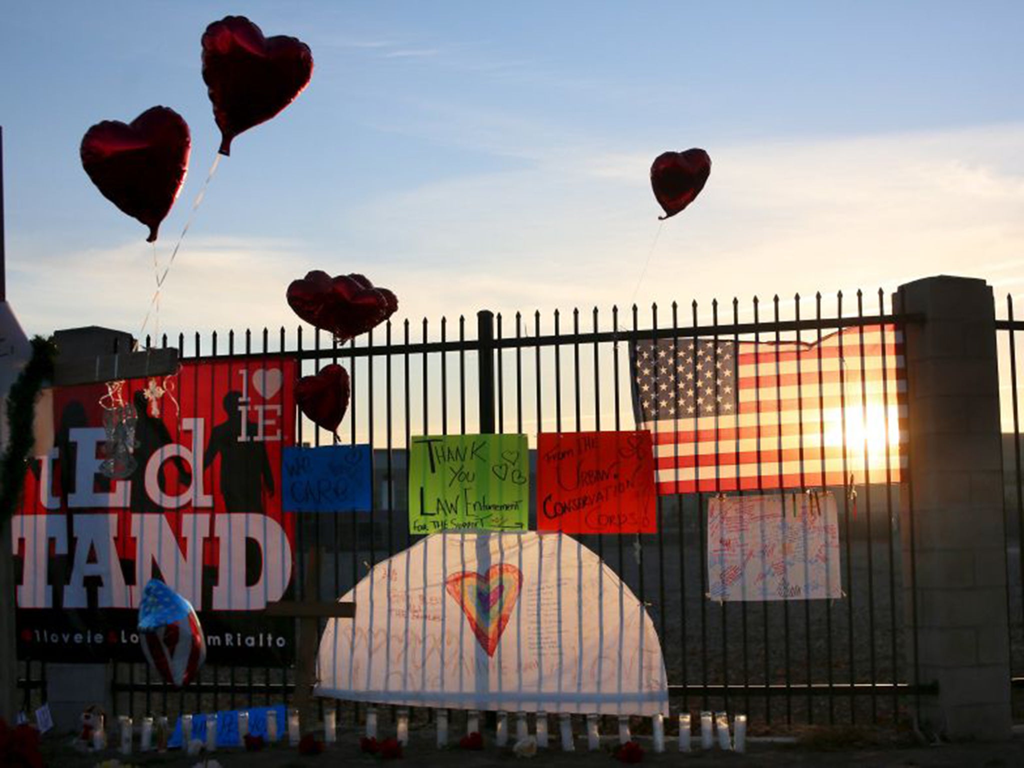 A makeshift memorial in San Bernadino, where 14 people were shot