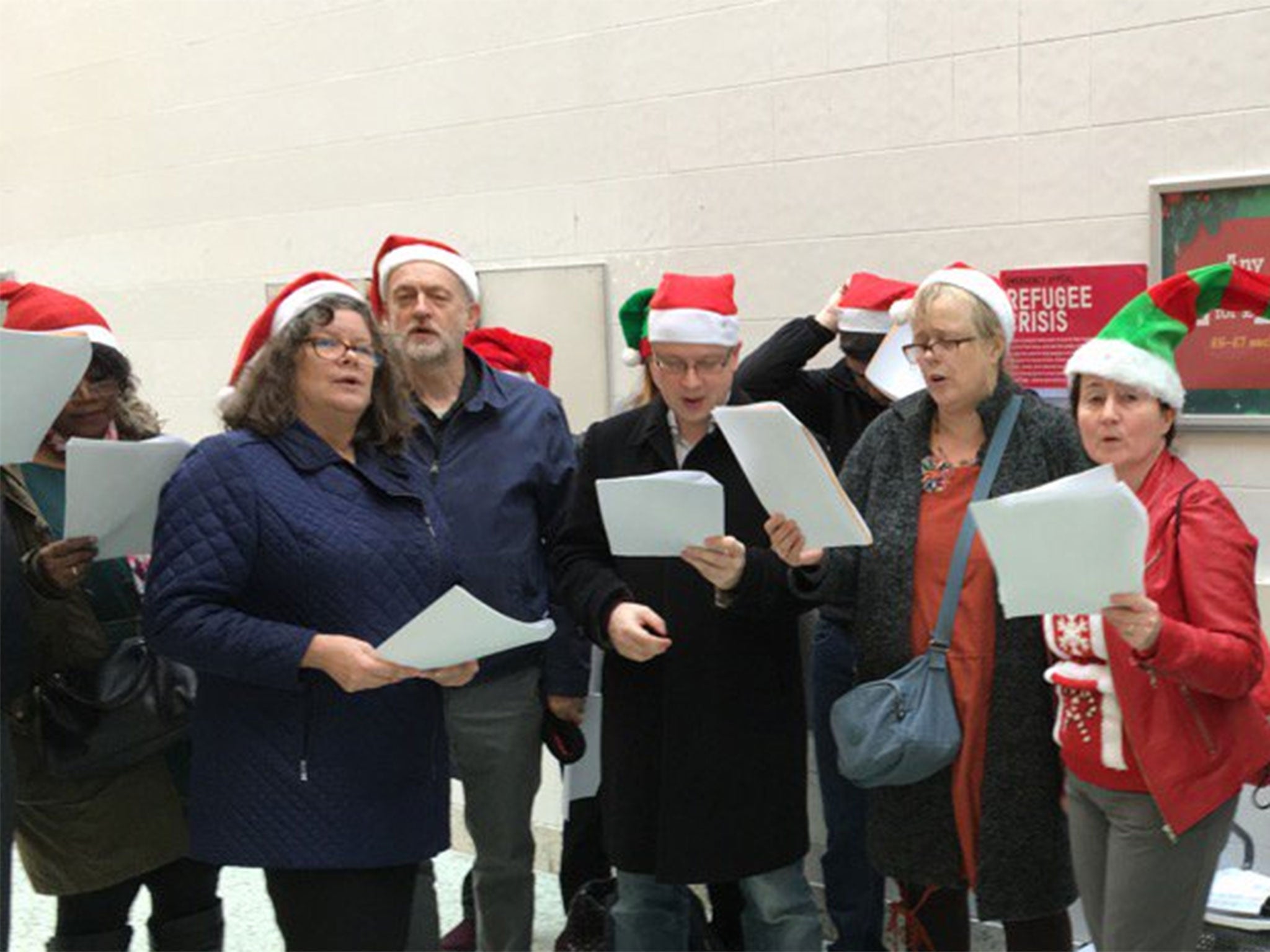 Islington Labour councillors and leader were joined by Jeremy Corbyn for an impromptu carol session at the Nag's Head centre in Islington