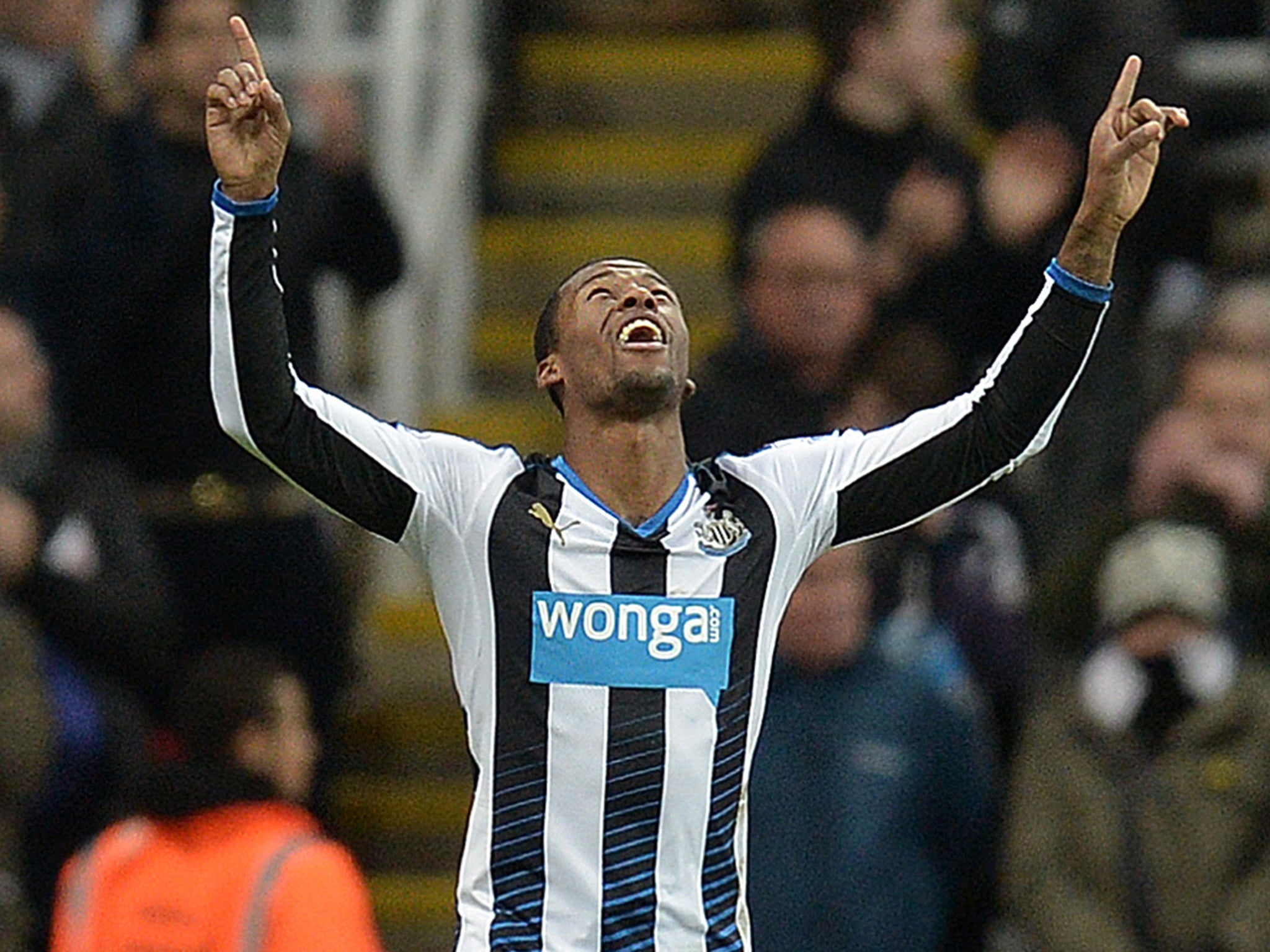 Georgino Wijnaldum celebrates making it 2-0 to Newcastle