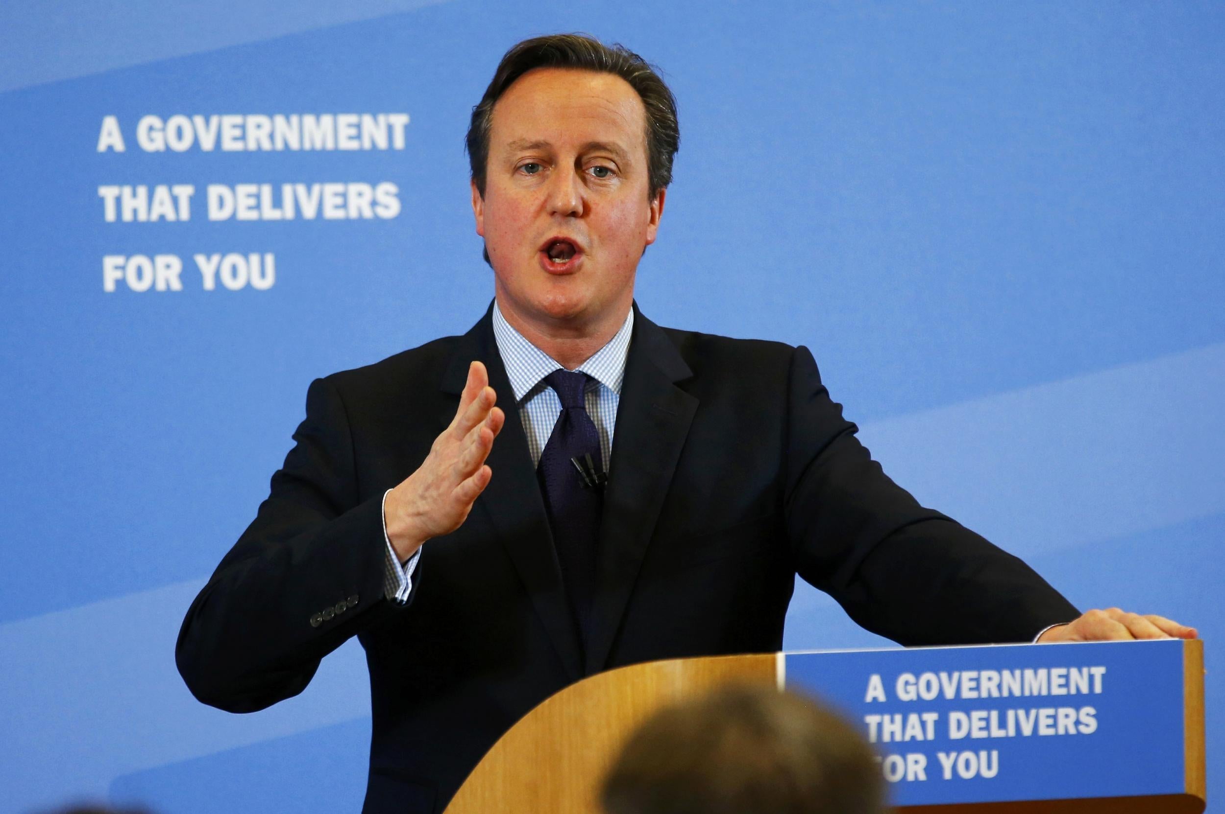 David Cameron speaks to students at the De Ferrers Academy in Burton on Trent.