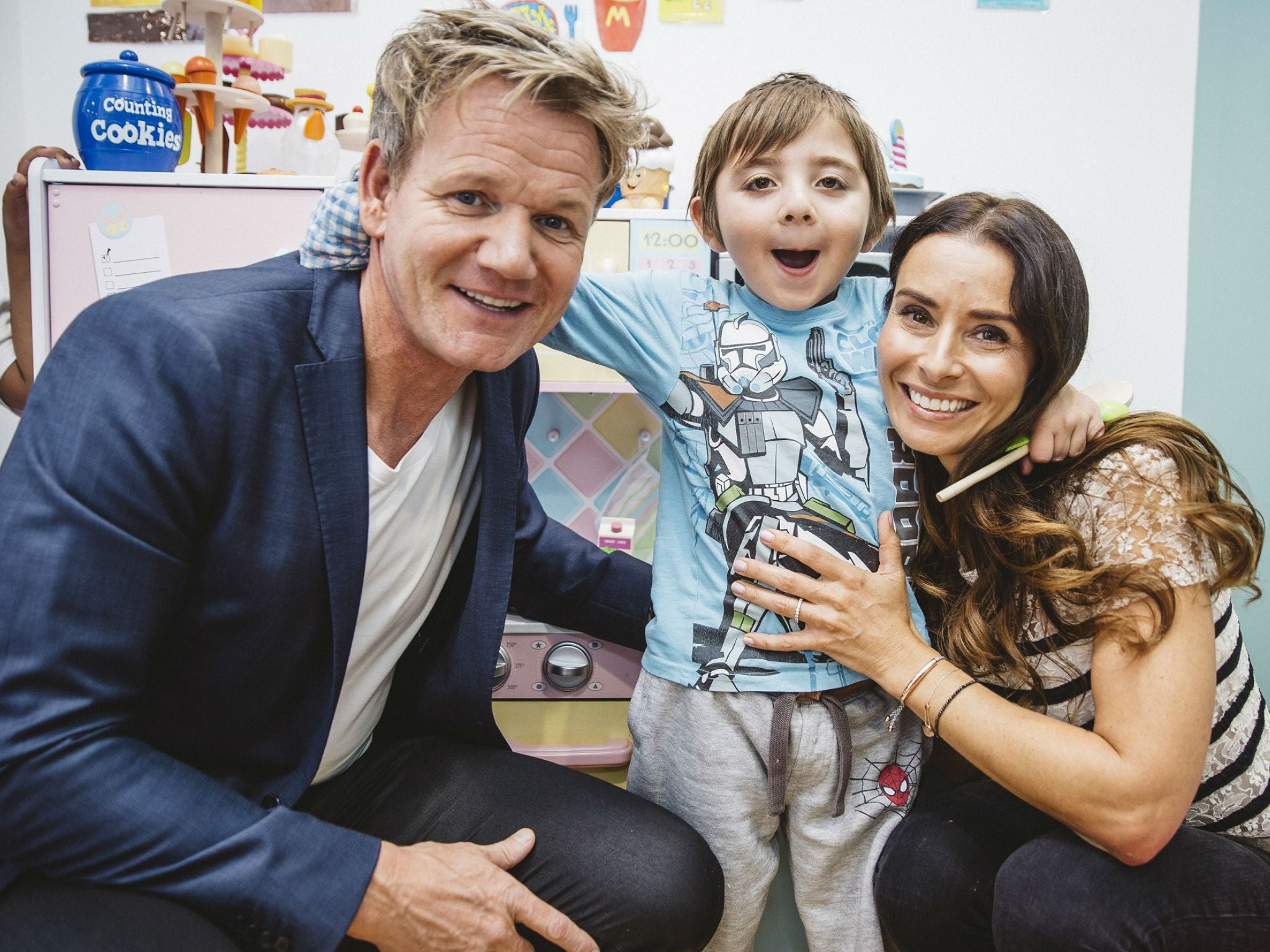 Gordon and Tana Ramsay cook up a storm with Yusuf, 6, a patient at Great Ormond Street Hospital