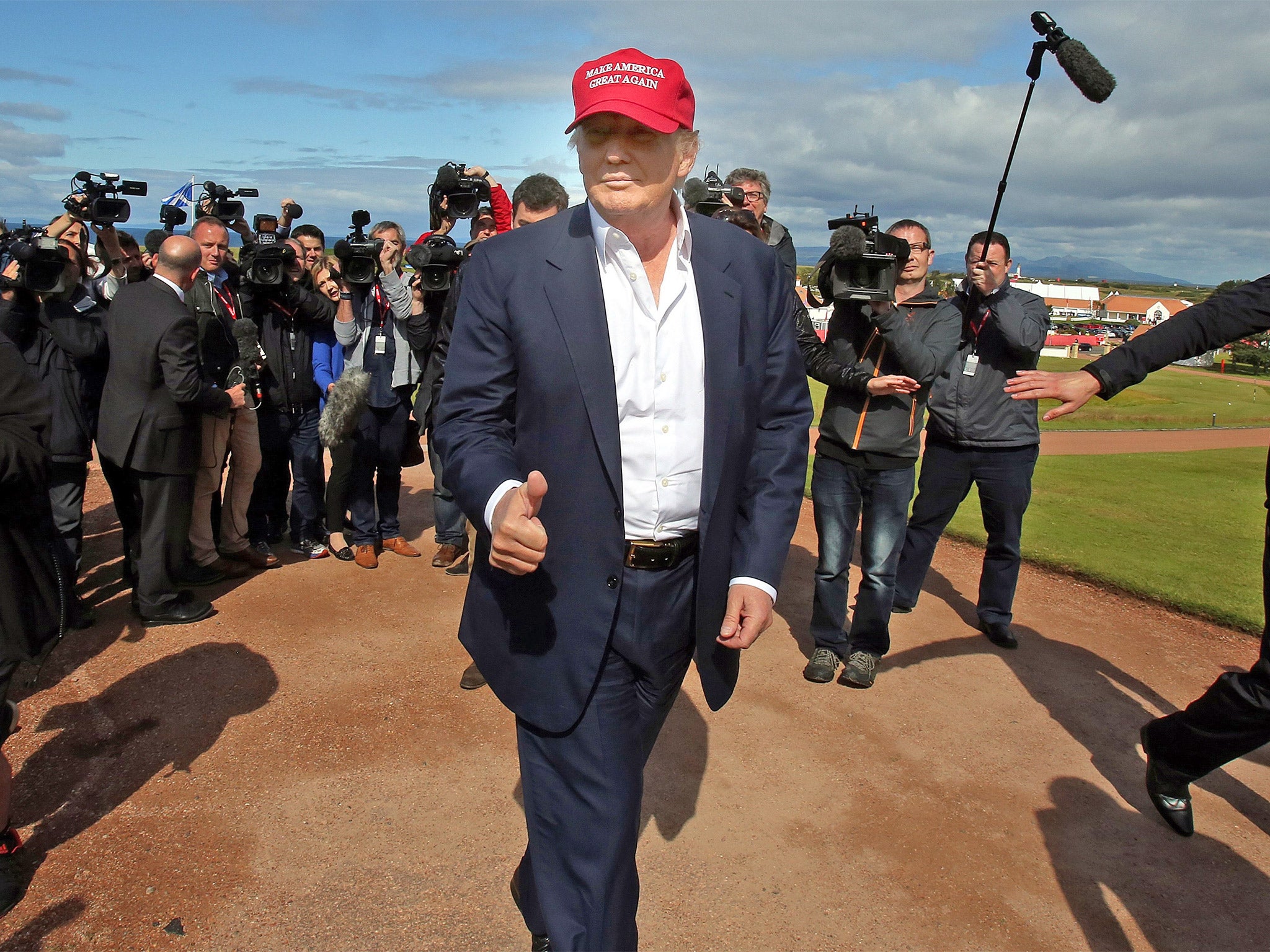 Donald Trump, pictured at the 2015 Women’s British Open at Turnberry, says London police fear for their lives