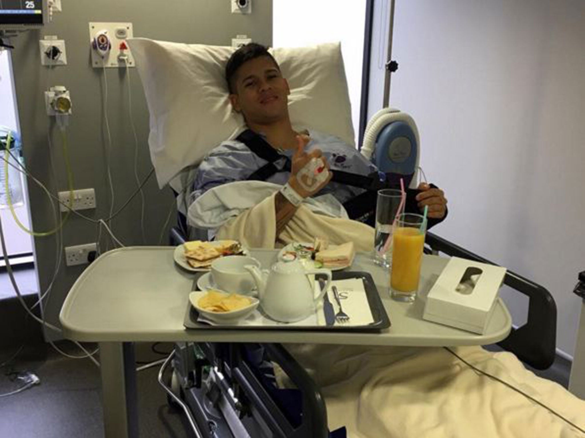 Manchester United defender Marcos Rojo posted this picture from his hospital bed on Instagram