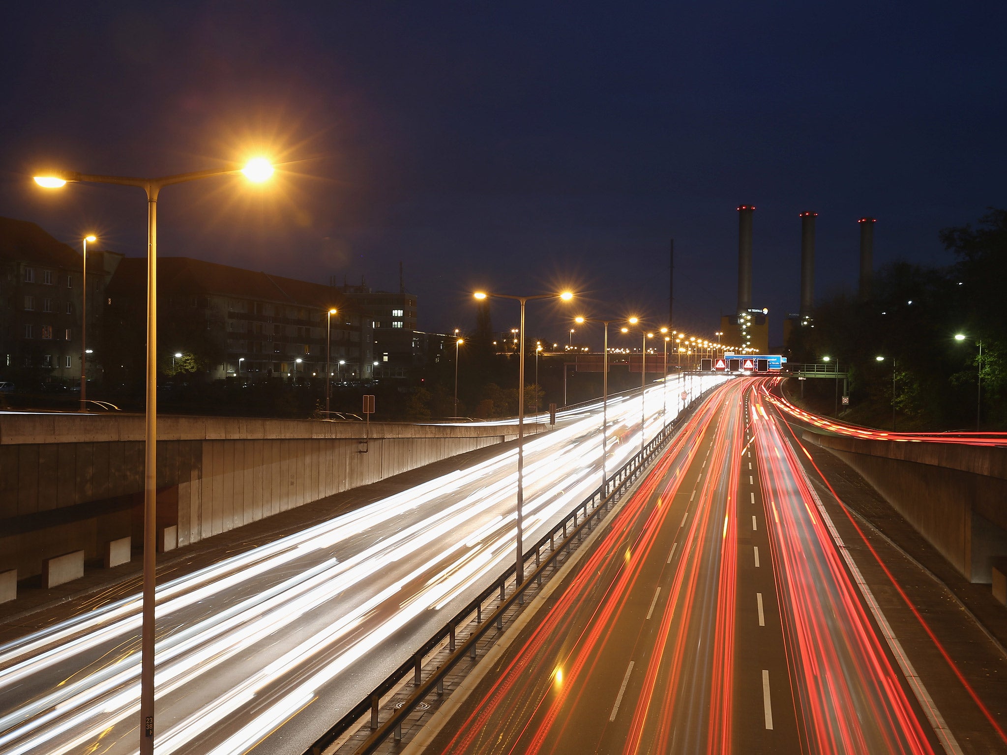 Information superhighway: evening traffic on the Autobahn in Berlin