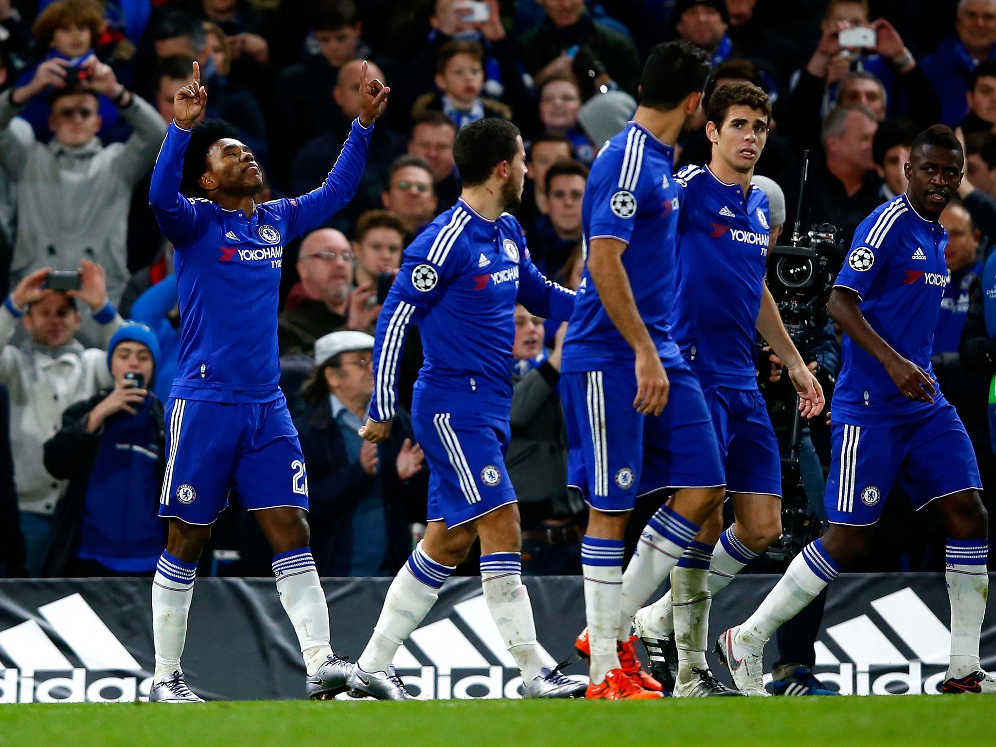 &#13;
Willian celebrates scoring against Porto&#13;