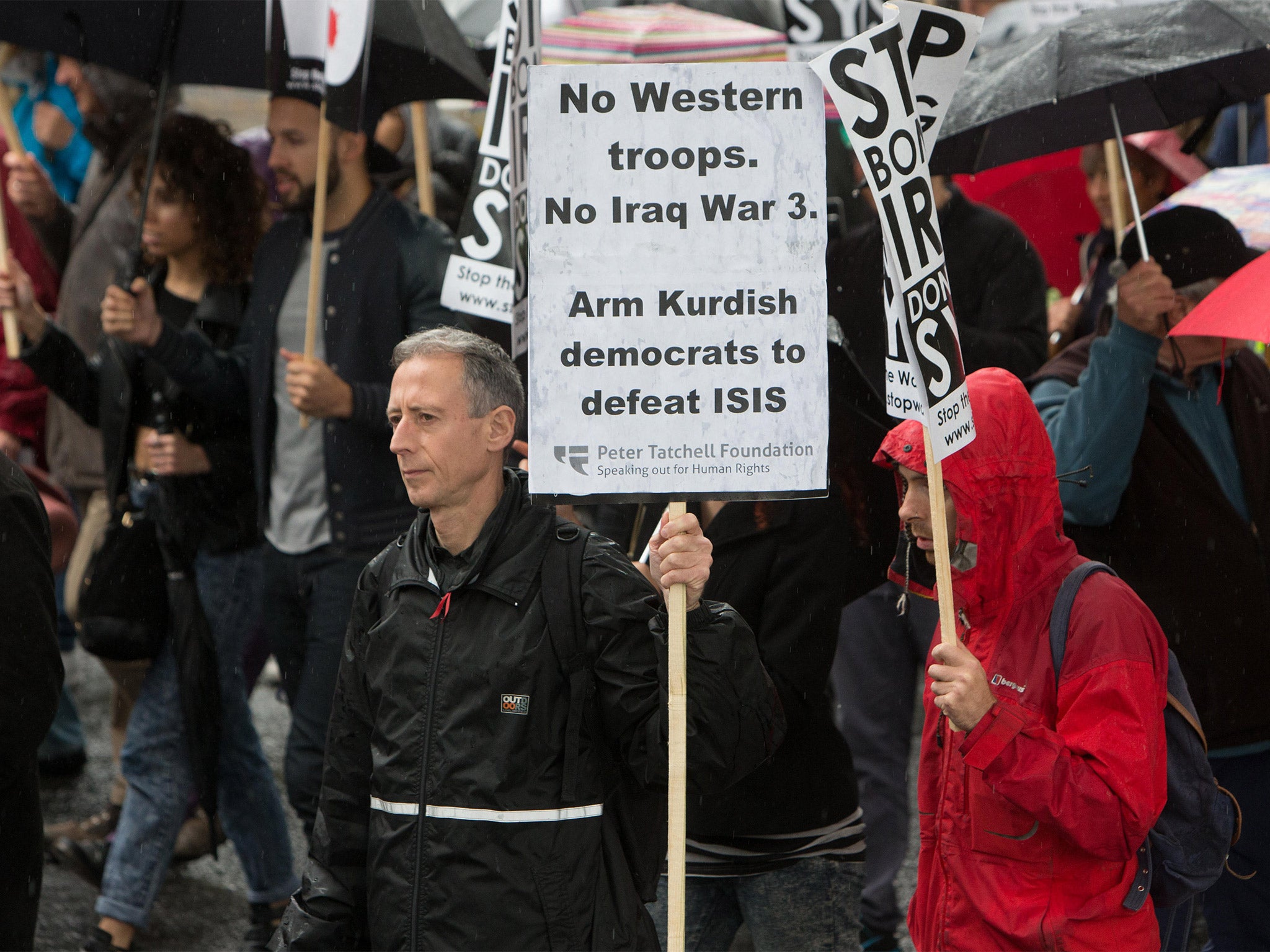 Peter Tatchell at a Stop the War march to Downing Street in 2014