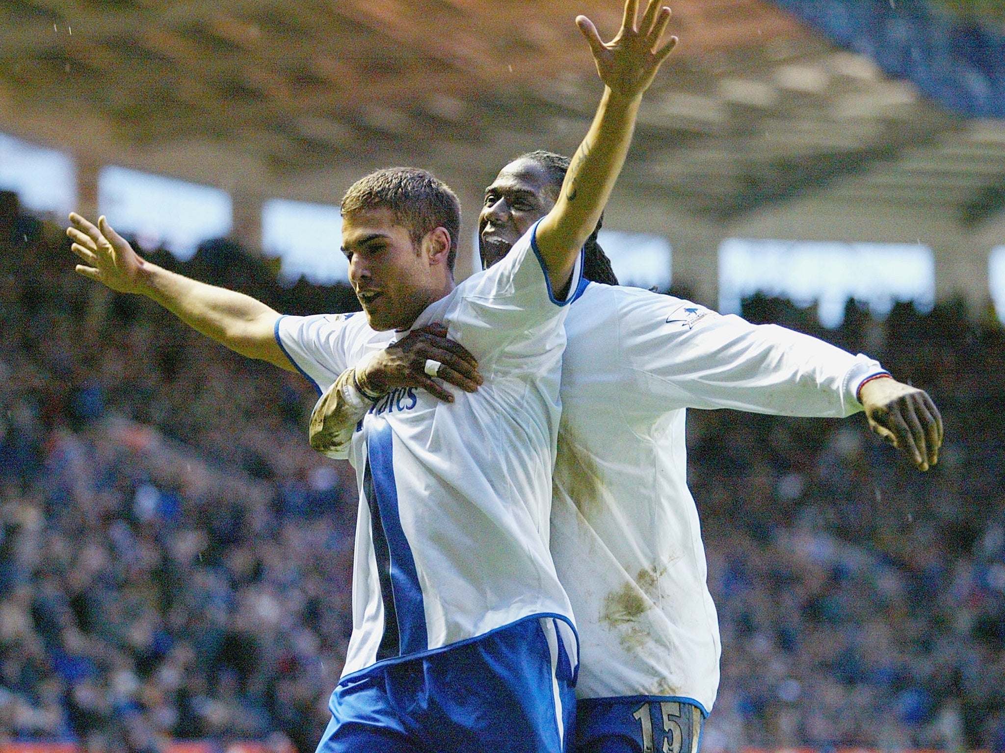 Adrian Mutu enjoys happier times at Chelsea, scoring at Leicester City in the Premier League in 2004, before soon leaving under a cloud