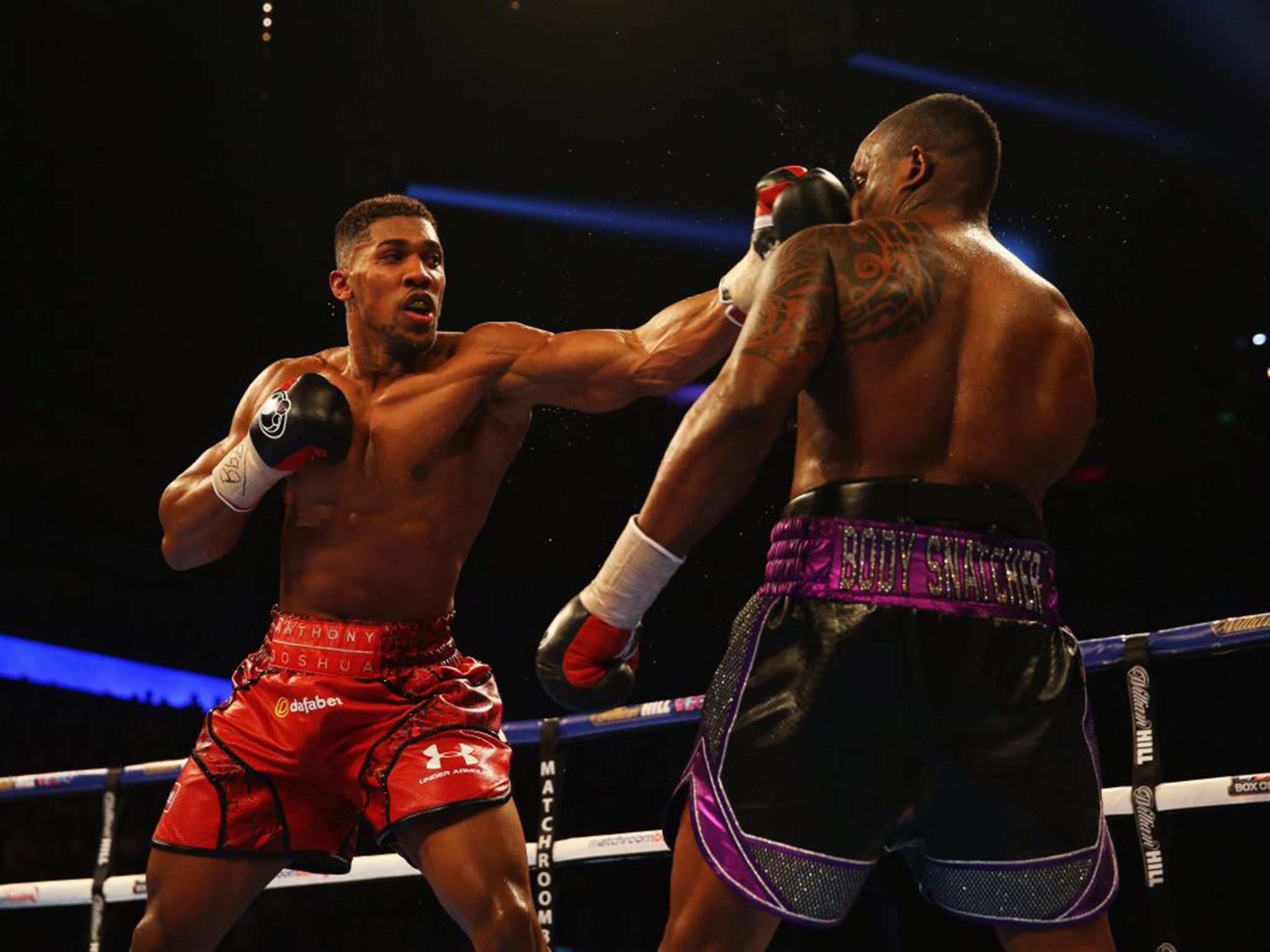 Anthony Joshua, left, knocked out Dillian Whyte in the seventh round