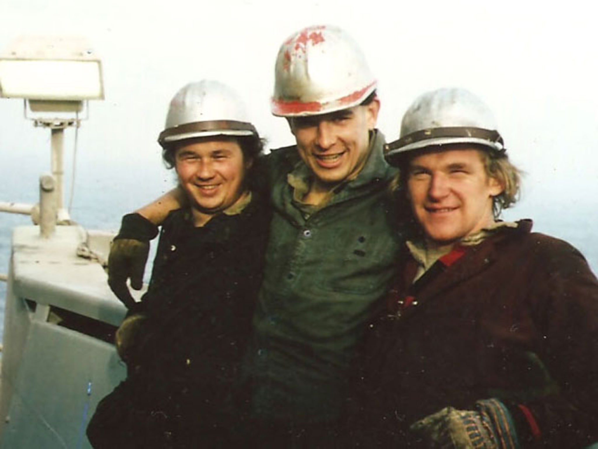 Andrew Jeffrey in his oil rig days with colleagues