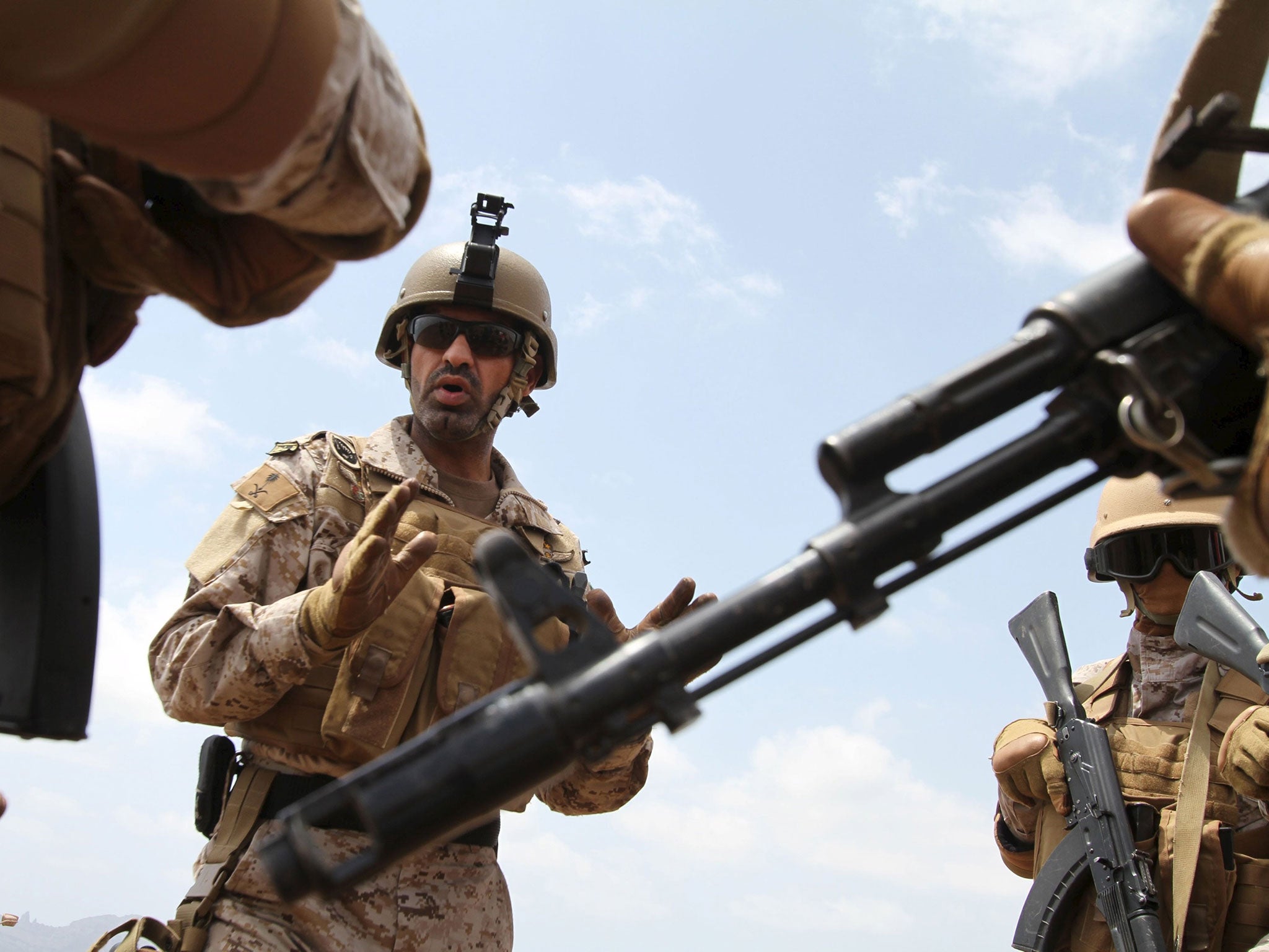 File: Saudi commanders assemble in Yemen's southern port city of Aden