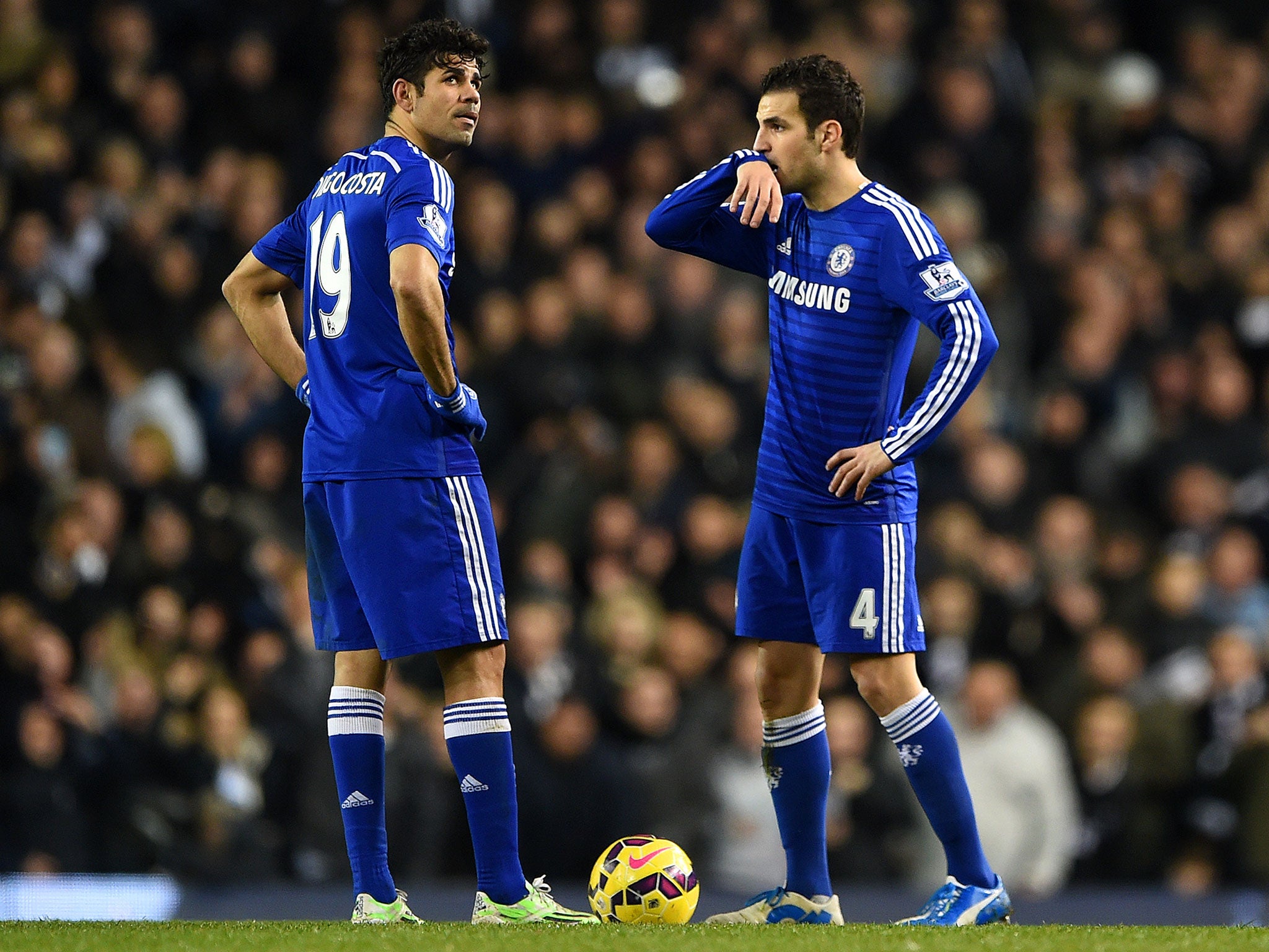 Diego Costa and Cesc Fabregas in action for Chelsea