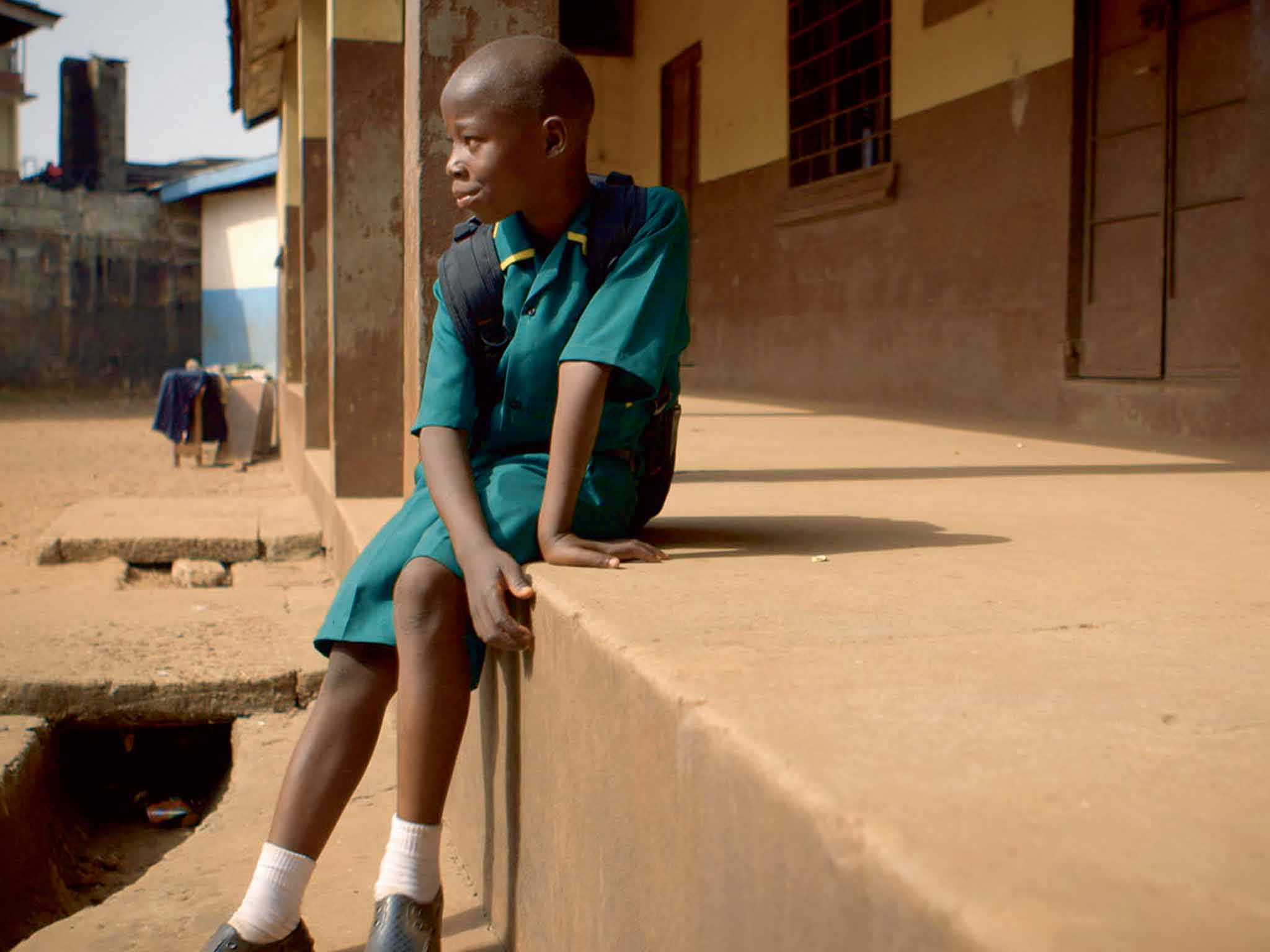 Abu on his first day back at school, in April