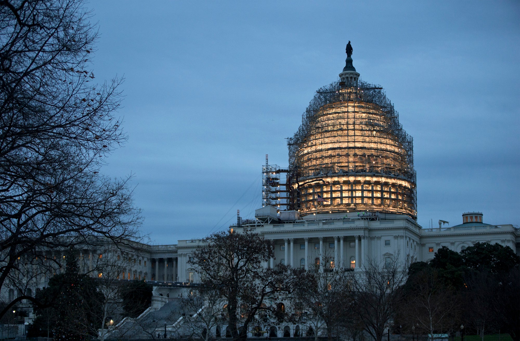 The House of Representatives and Senate, here under construction, pass laws put forward by the President