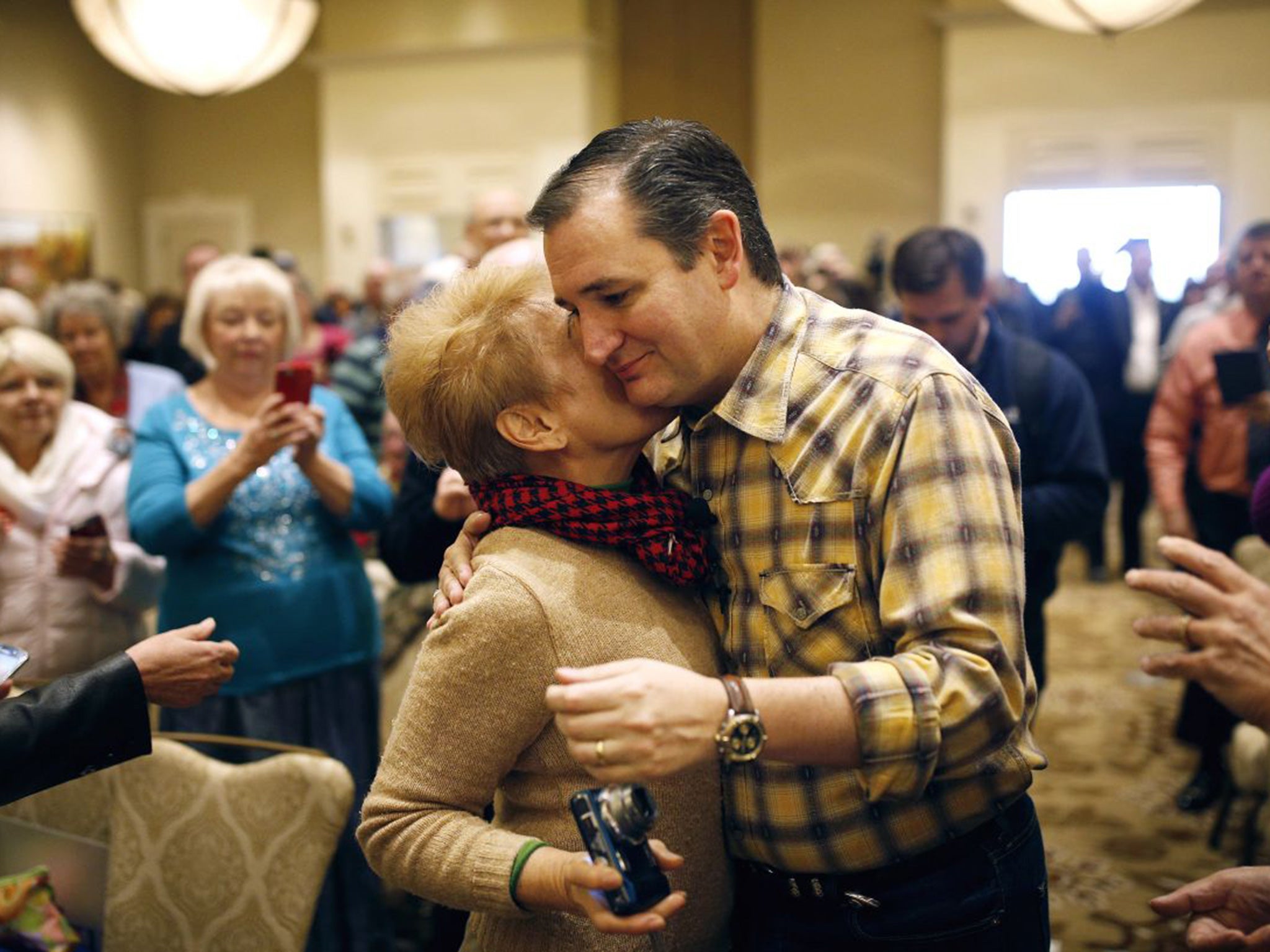 Senator Ted Cruz, Republican presidential candidate and Tea Party favourite, is welcomed at a campaign rally in Las Vegas this week