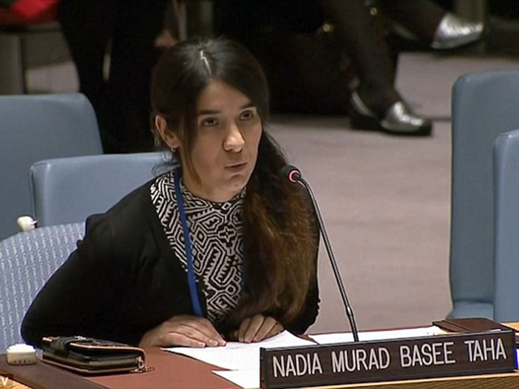 Nadia Murad Basee Taha, from the Yazidi minority in northern Iraq, told the UN Isis militants had kidnapped, raped and beaten her and her family