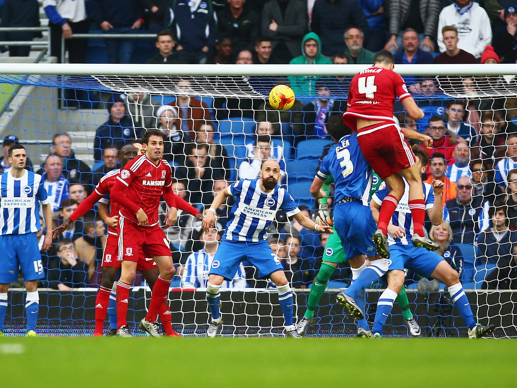 Albert Adomah (obscured second left) scores Middlesbrough's second