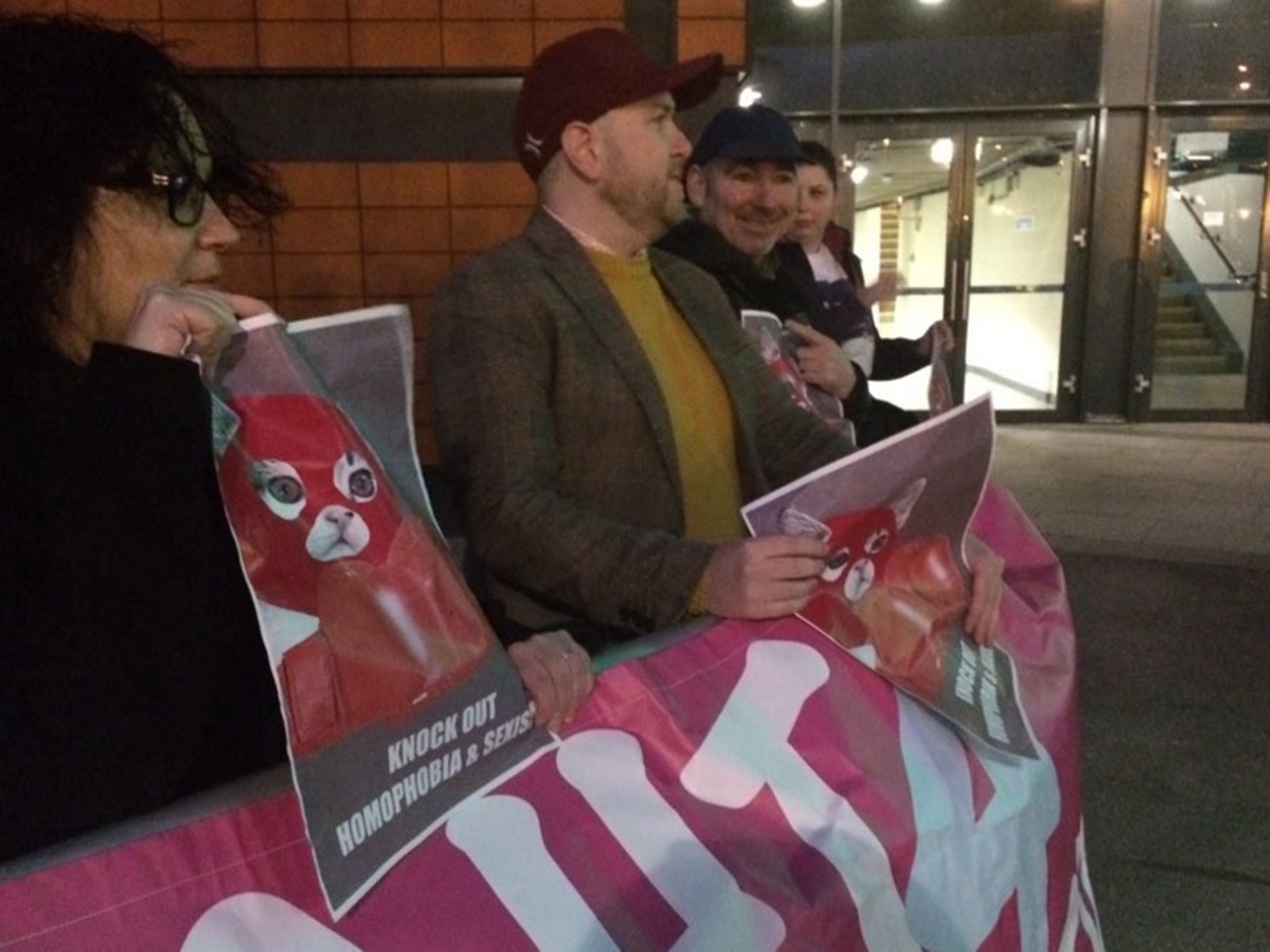 Some of the protesters outside the SSE Arena in Belfast