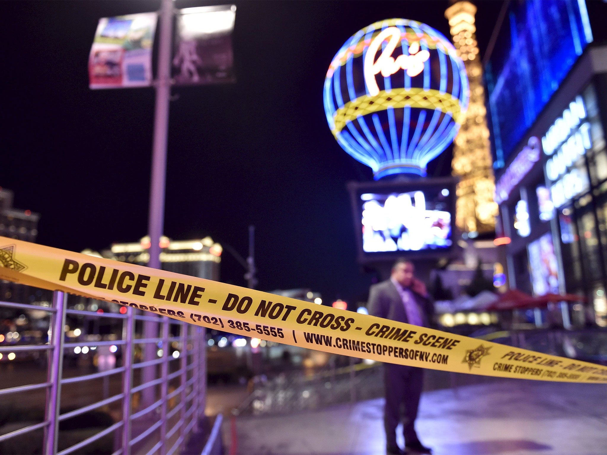 Police tape off the scene on the Las Vegas Strip