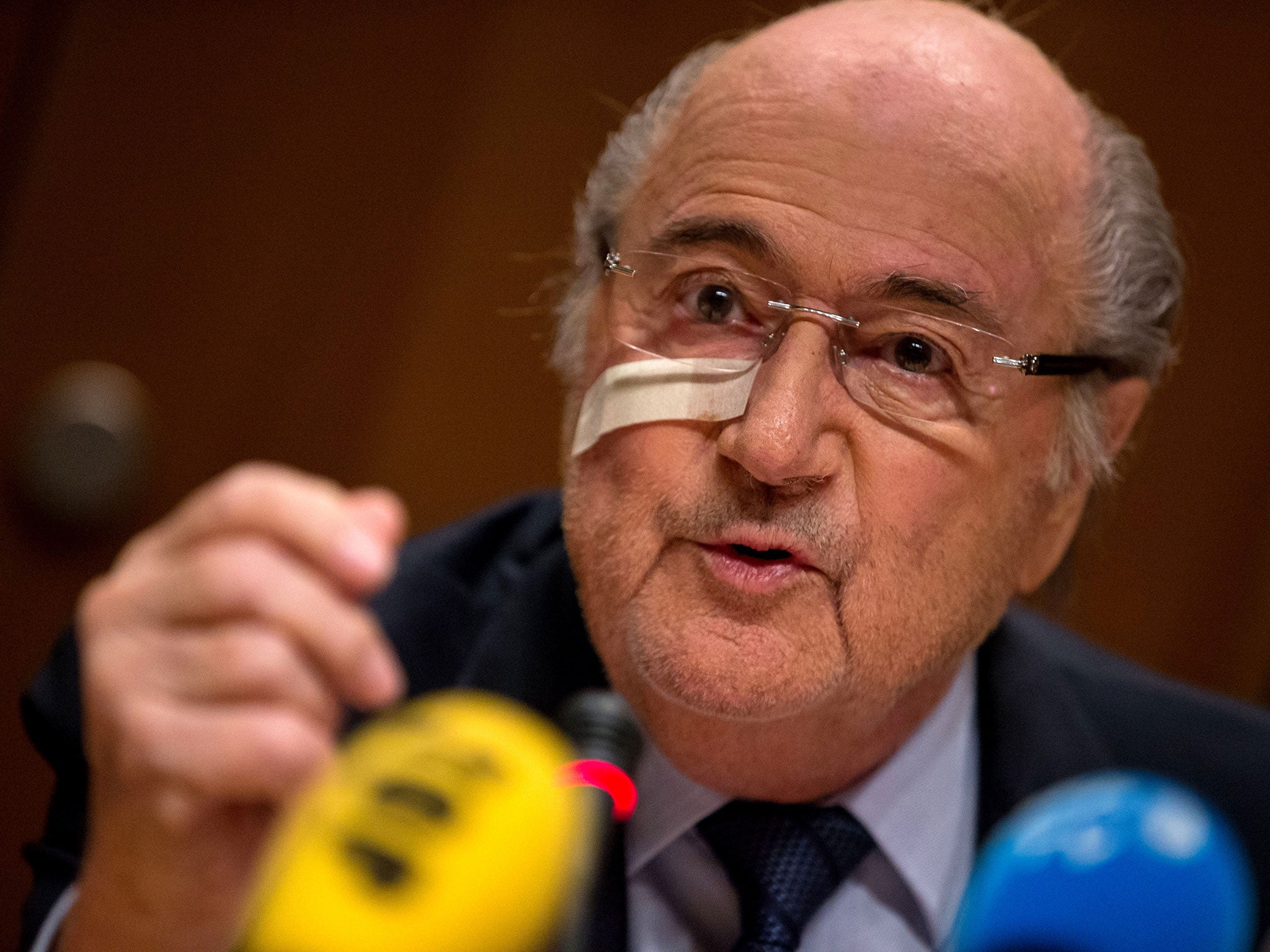 Sepp Blatter gives a press conference after being banned from football for eight years by Fifa