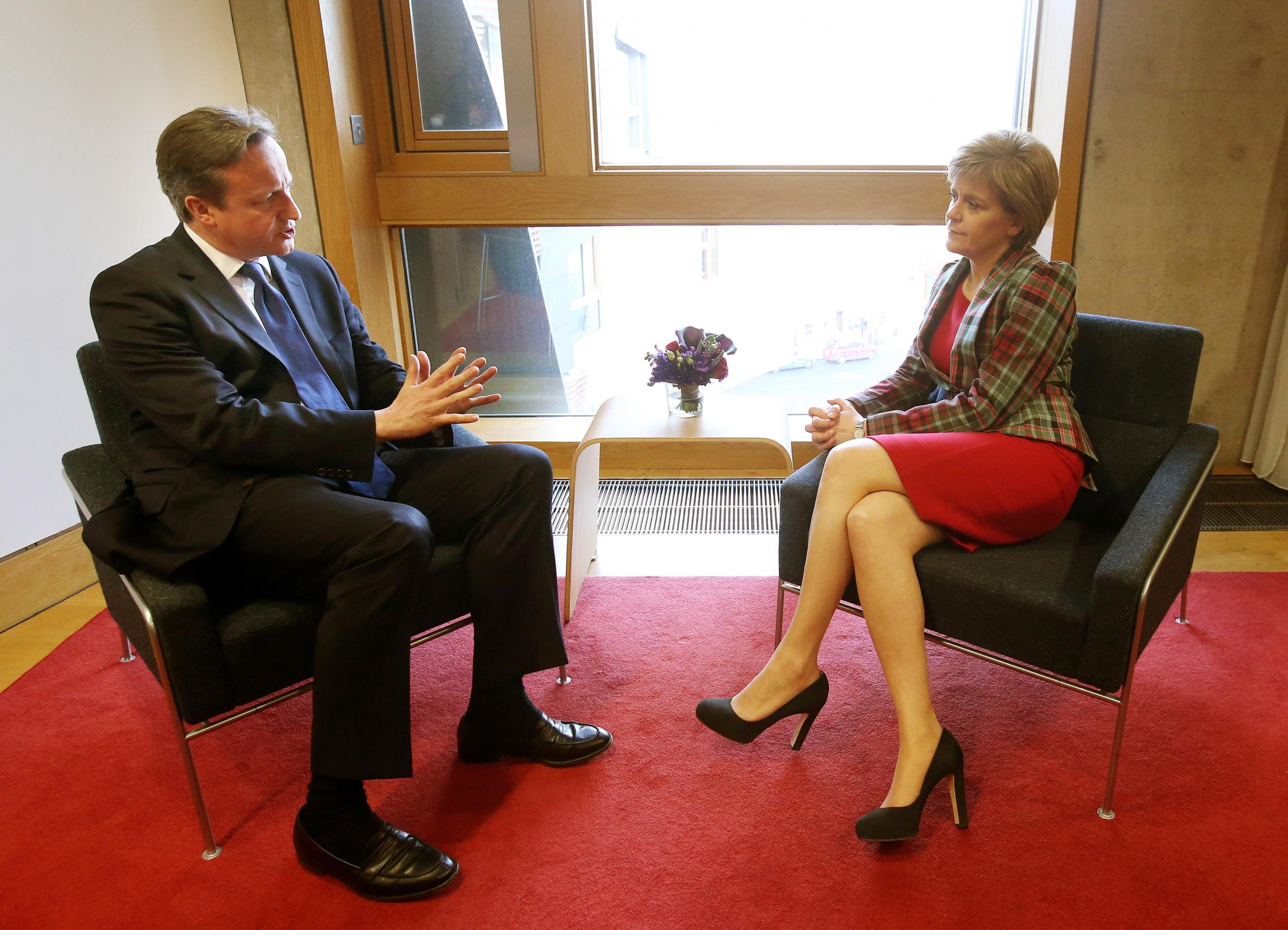 Scotland's First Minister Nicola Sturgeon meets with Prime Minister David Cameron in her offic