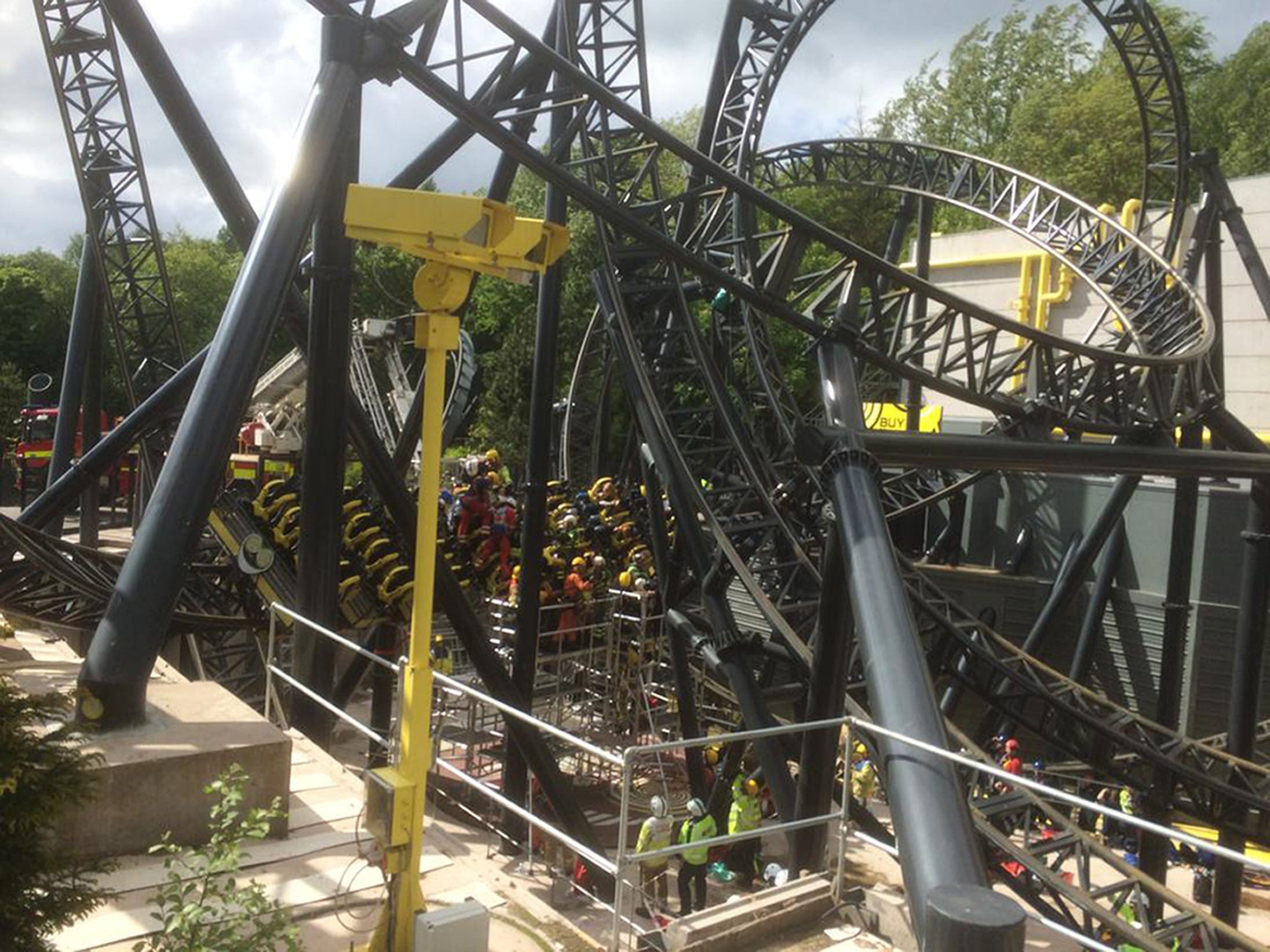 The scene at Alton Towers as four teenagers have suffered serious leg injuries in a collision between two carriages