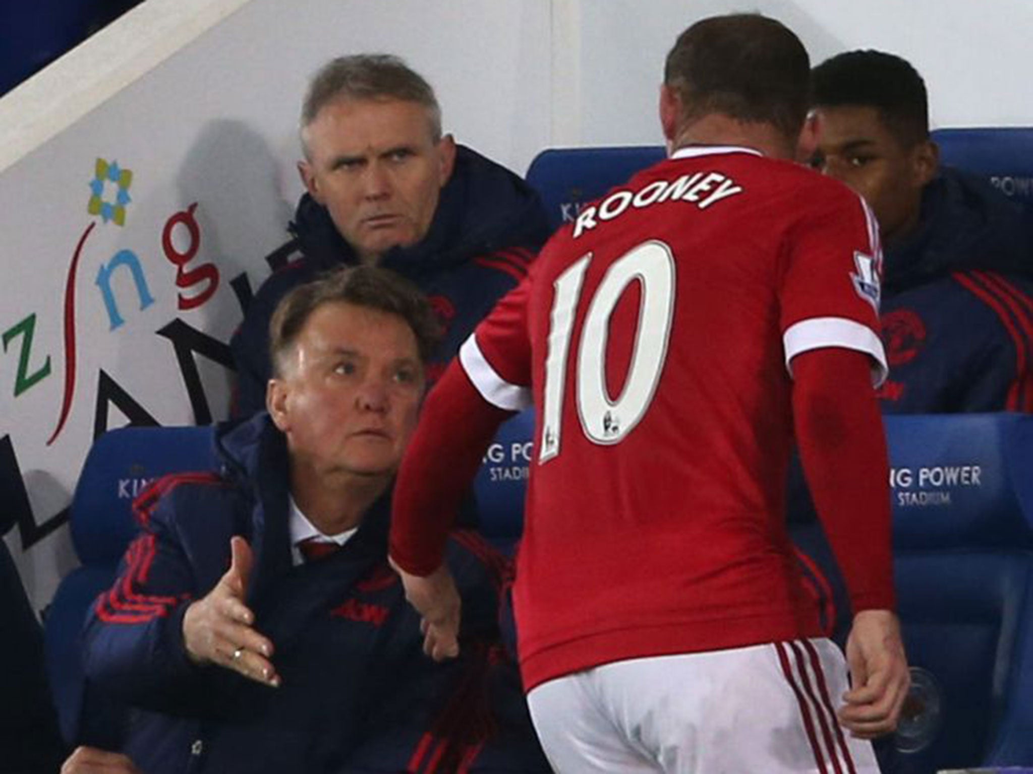 Louis van Gaal shakes Wayne Rooney’s hand (