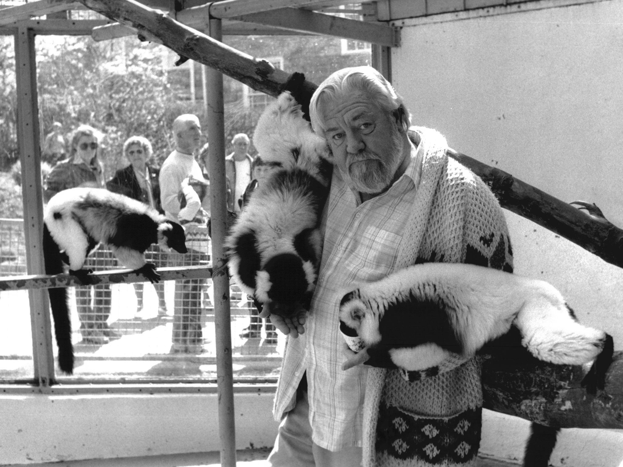 Gerald Durrell at his Wildlife Preservation Trust on Jersey in 1984