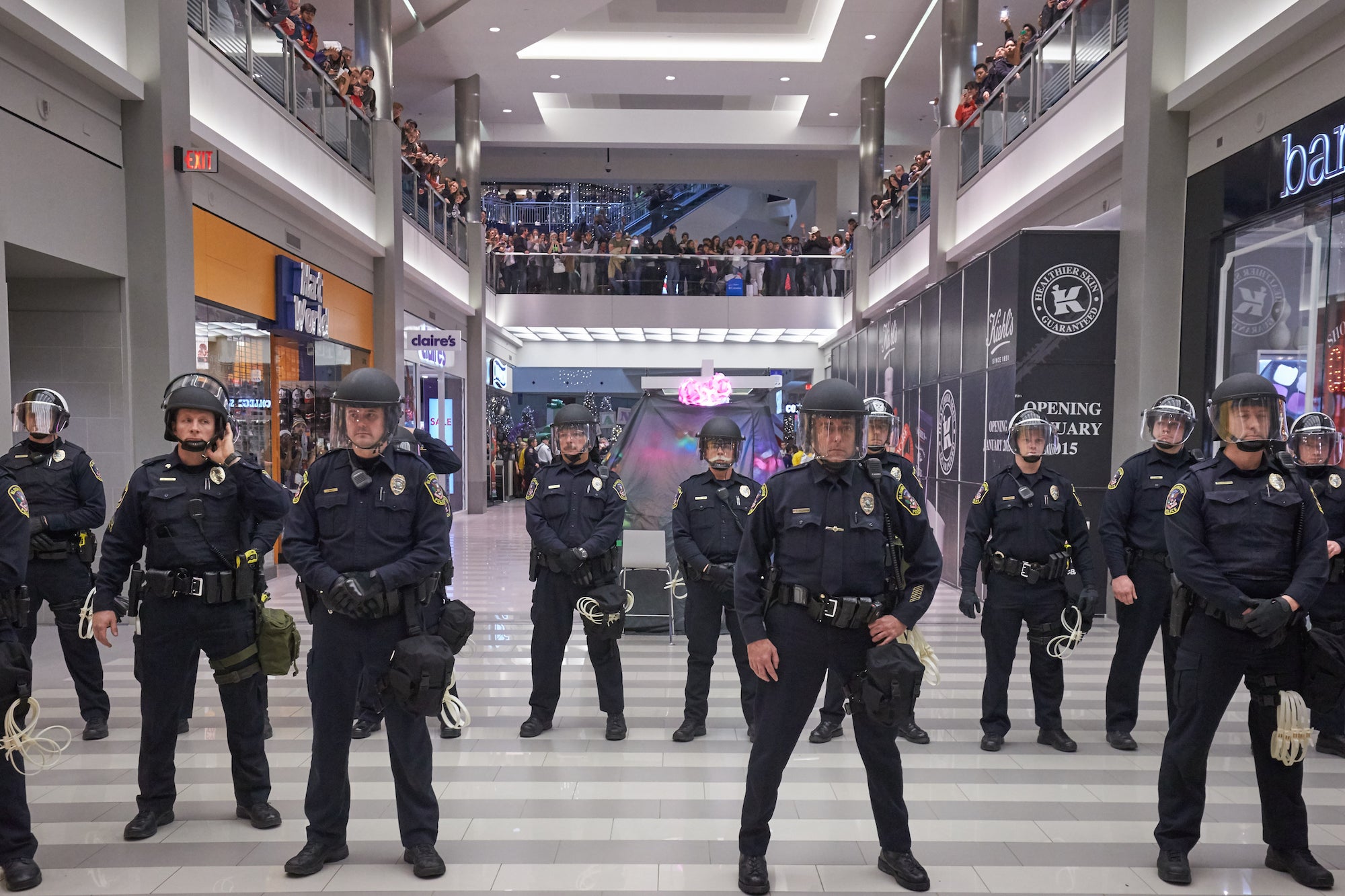 Cops dressed in riot gear meet Black Lives Matter protests on December 20, 2014 Adam Bettcher/Getty