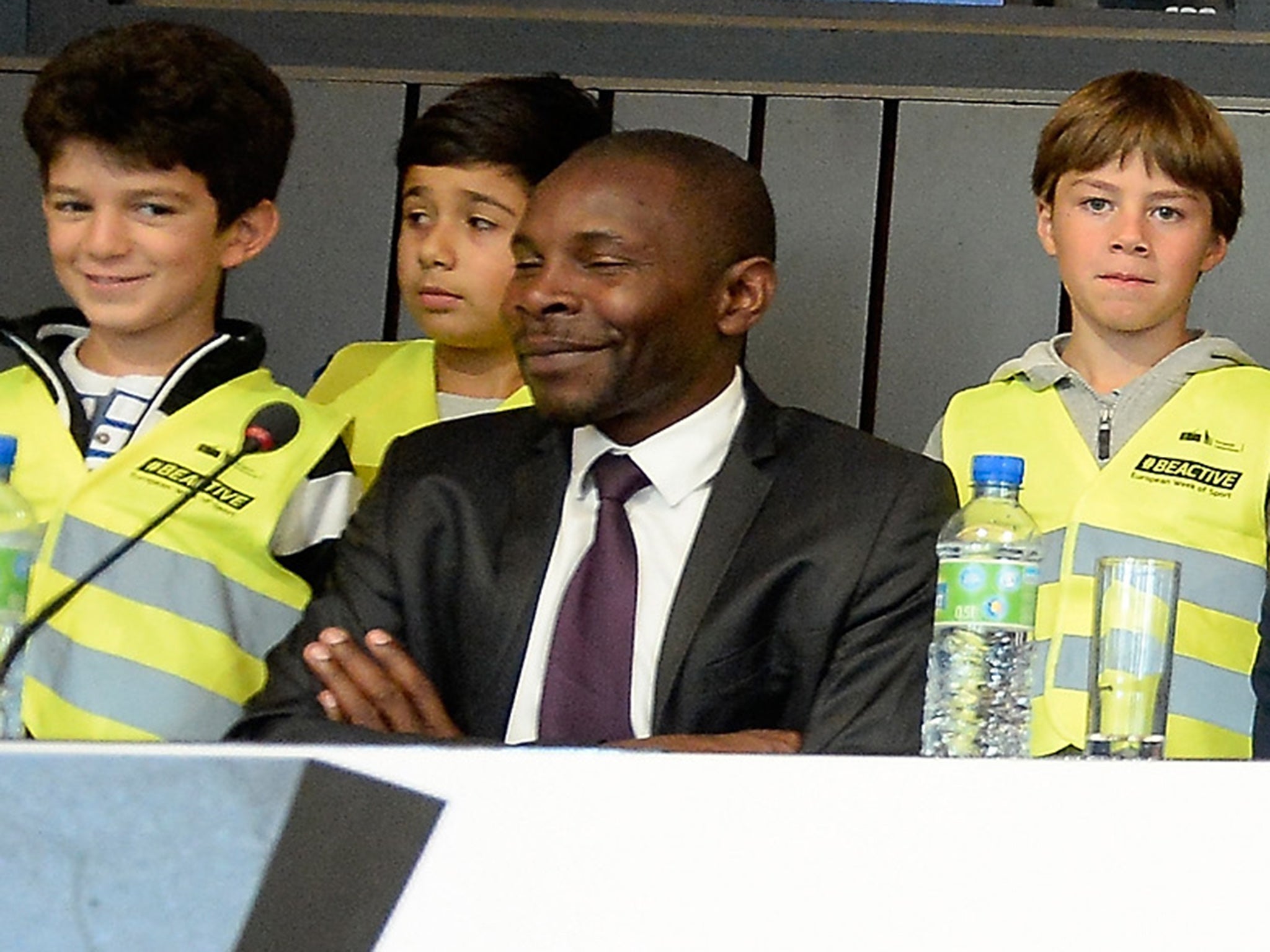 Jean-Claude Mbvoumin, centre, president of Foot-Solidaire