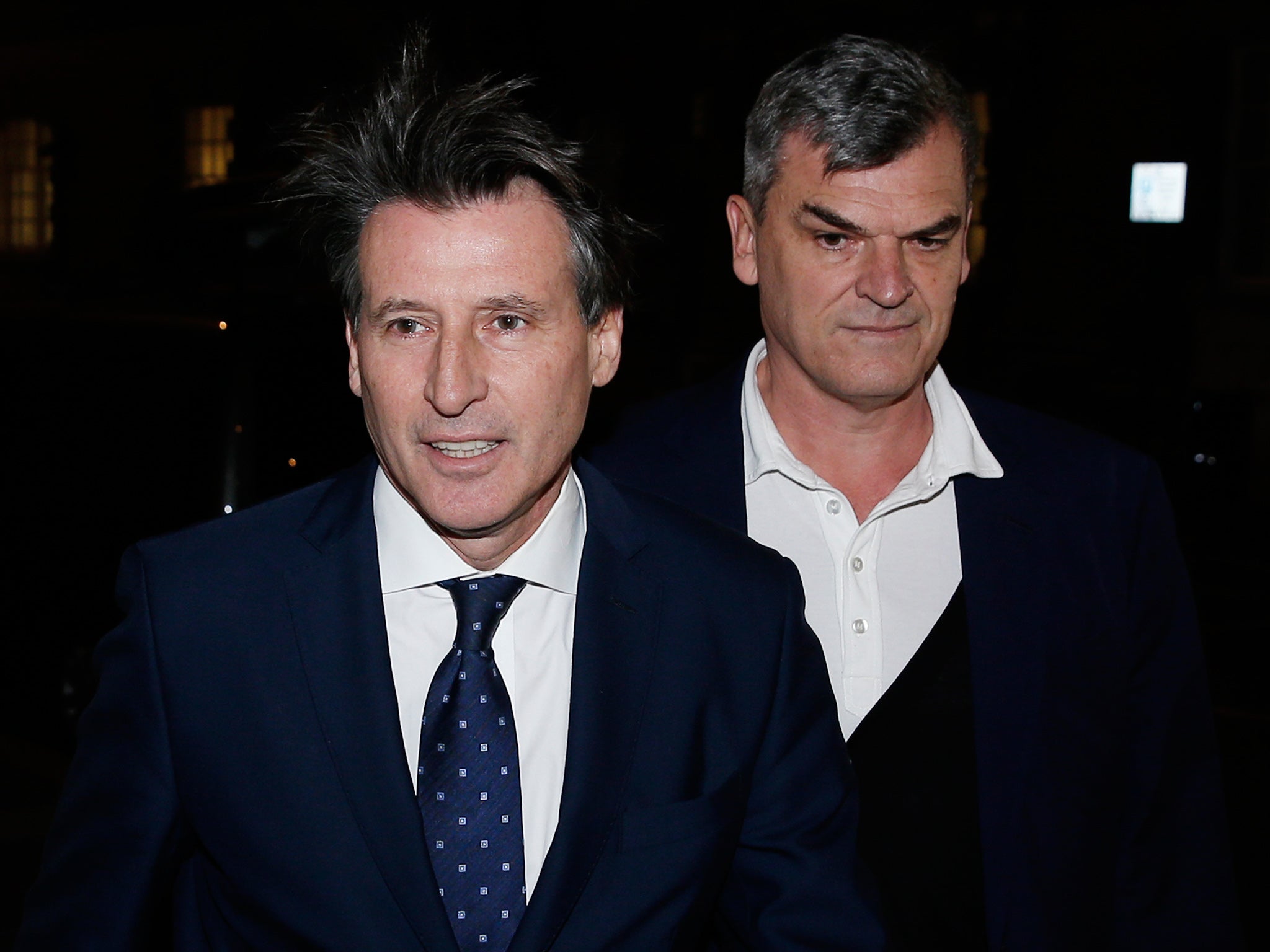 Nick Davies, right, with IAAF president Sebastian Coe