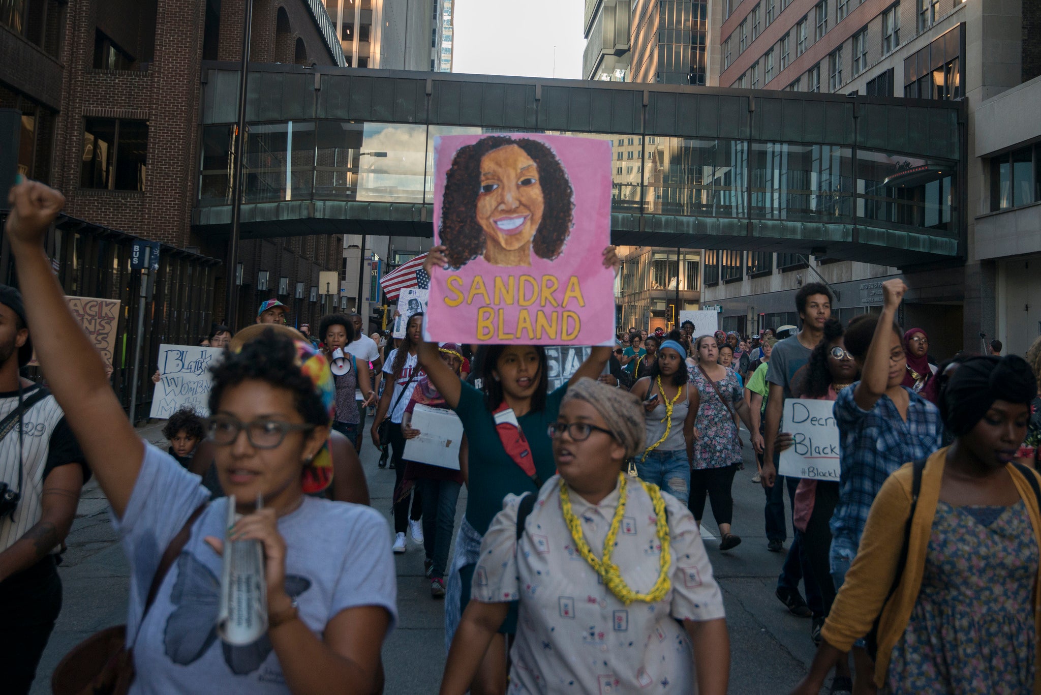 Protesters line the streets of Minneapolis.