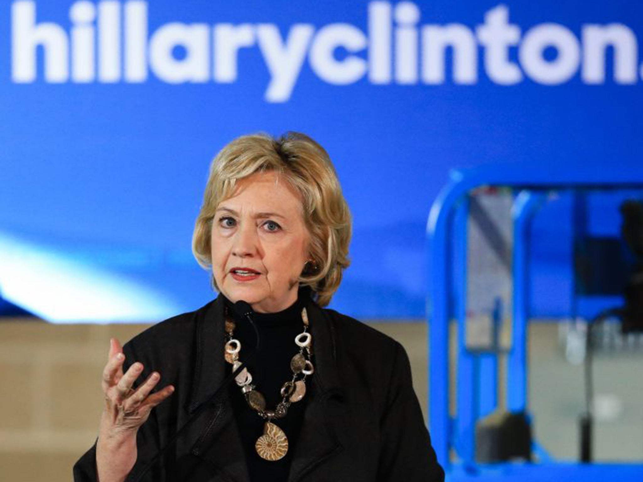 Hillary Clinton speaks during a campaign stop in Sioux City, Iowa