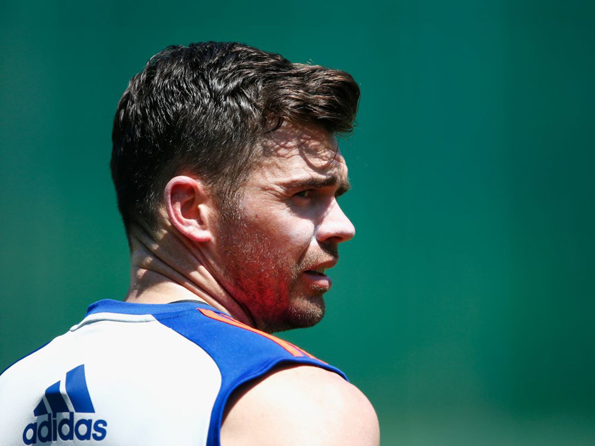 James Anderson of England looks on during nets and media access ahead of the tour match between South Africa A and England at City Oval