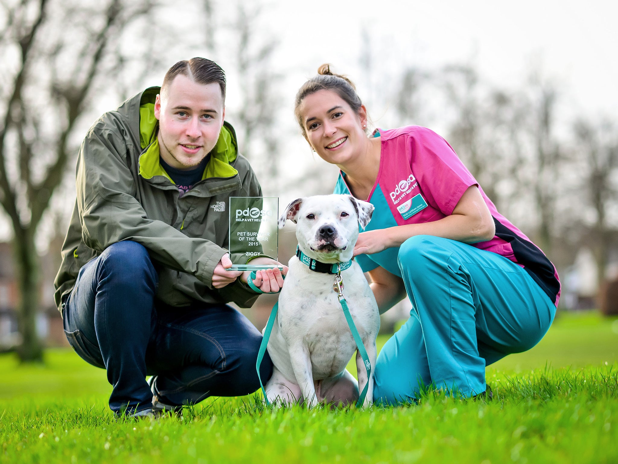 Ziggy with new owner Dominic and the vet