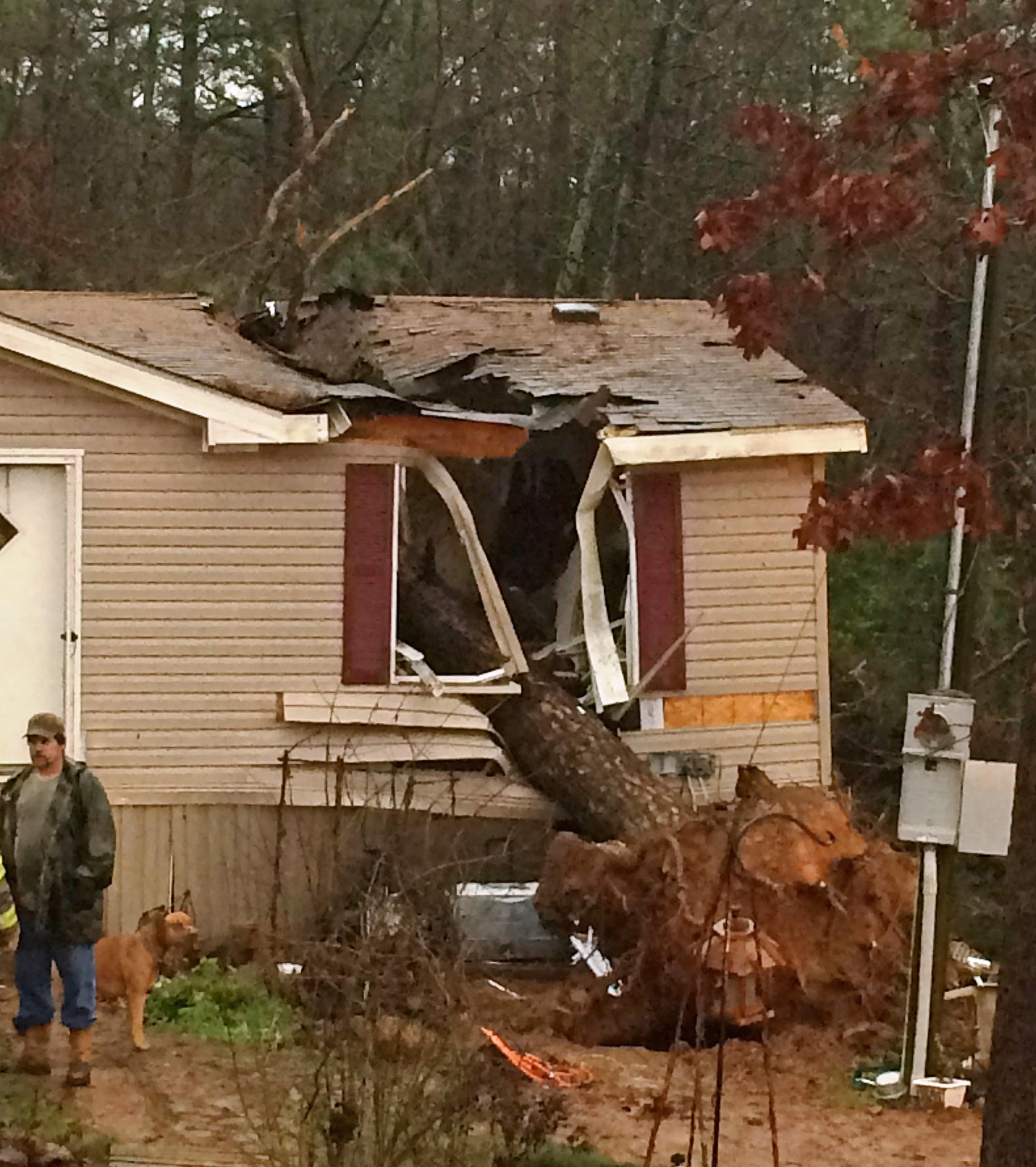 Storm damage outside a home in Atkins, Arkansas. Pope County Sheriff's Department