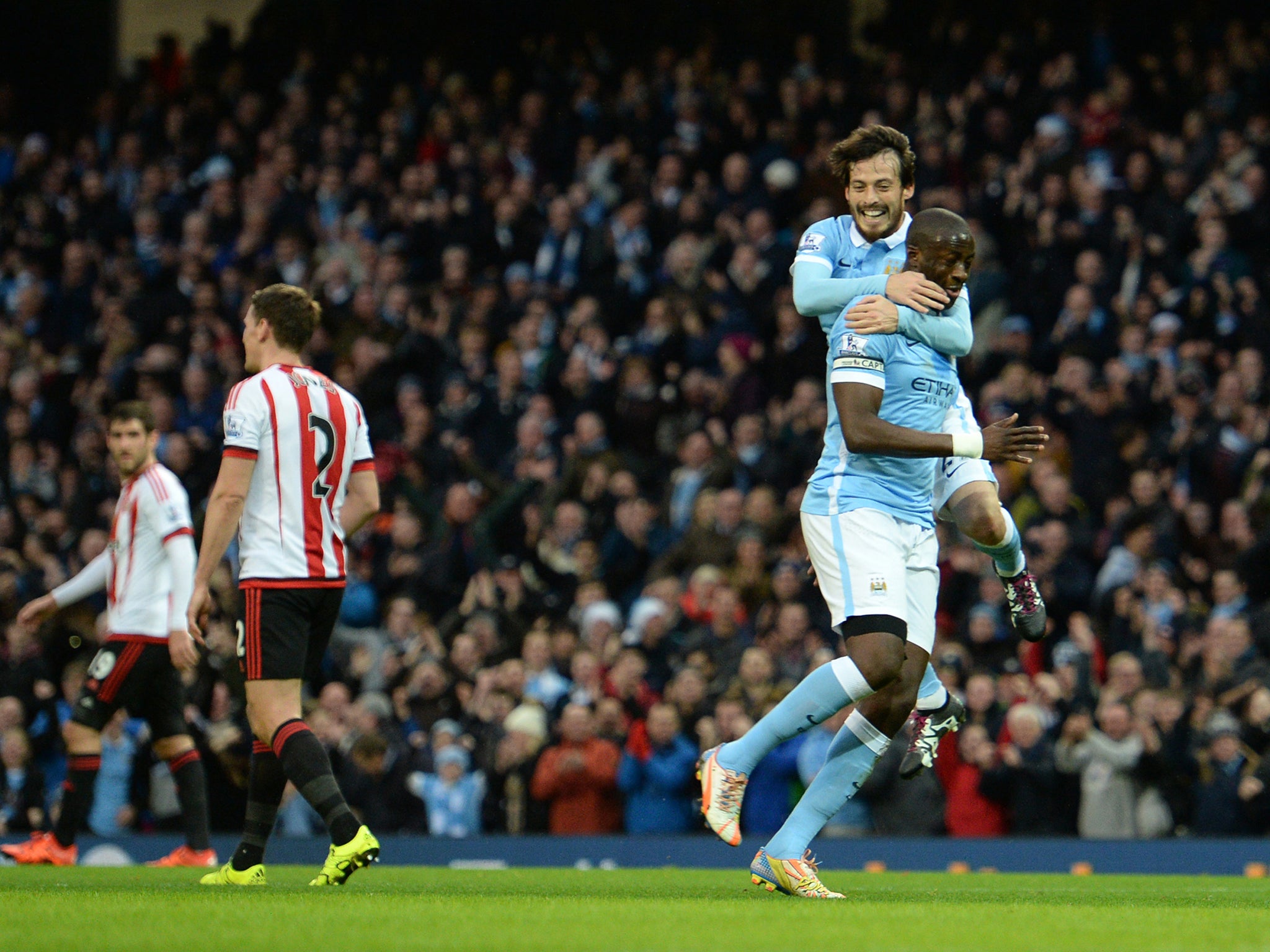 Yaya Toure celebrates after making it 2-0