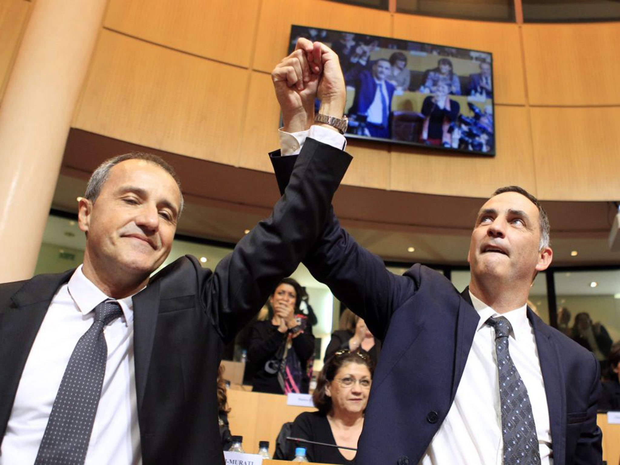 Jean-Guy Talamoni, left, and Gilles Simeoni, Corsica’s new leaders