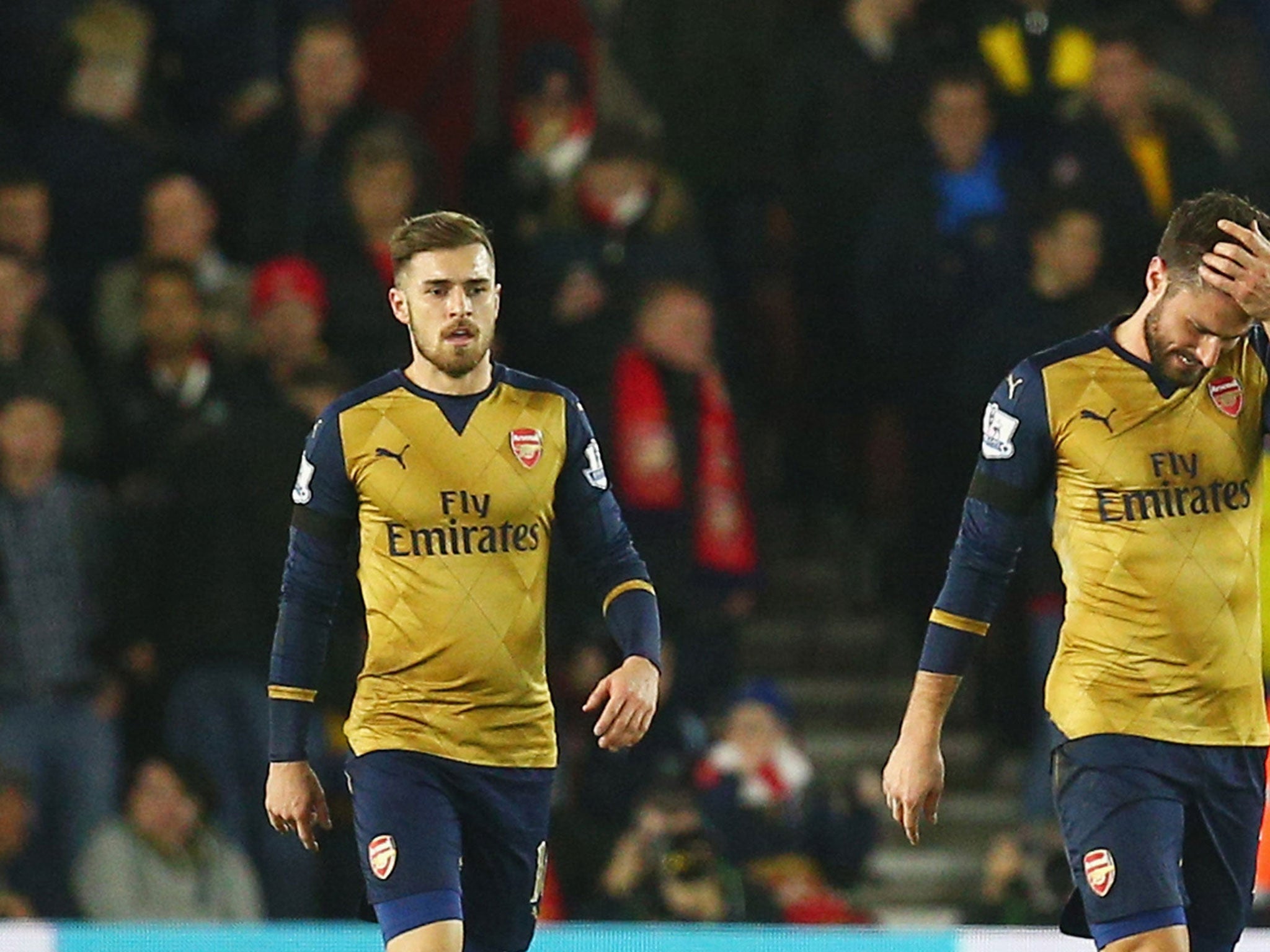 &#13;
Arsenal look stunned by the first goal&#13;