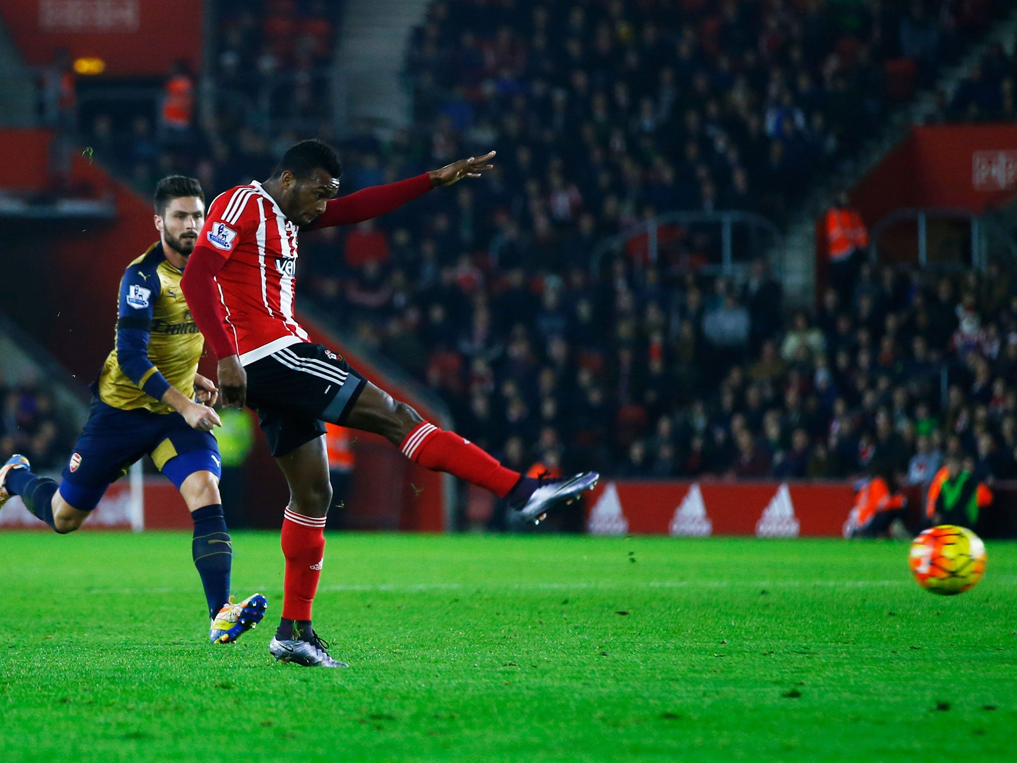 &#13;
Cuco Martina thunders home the first goal&#13;