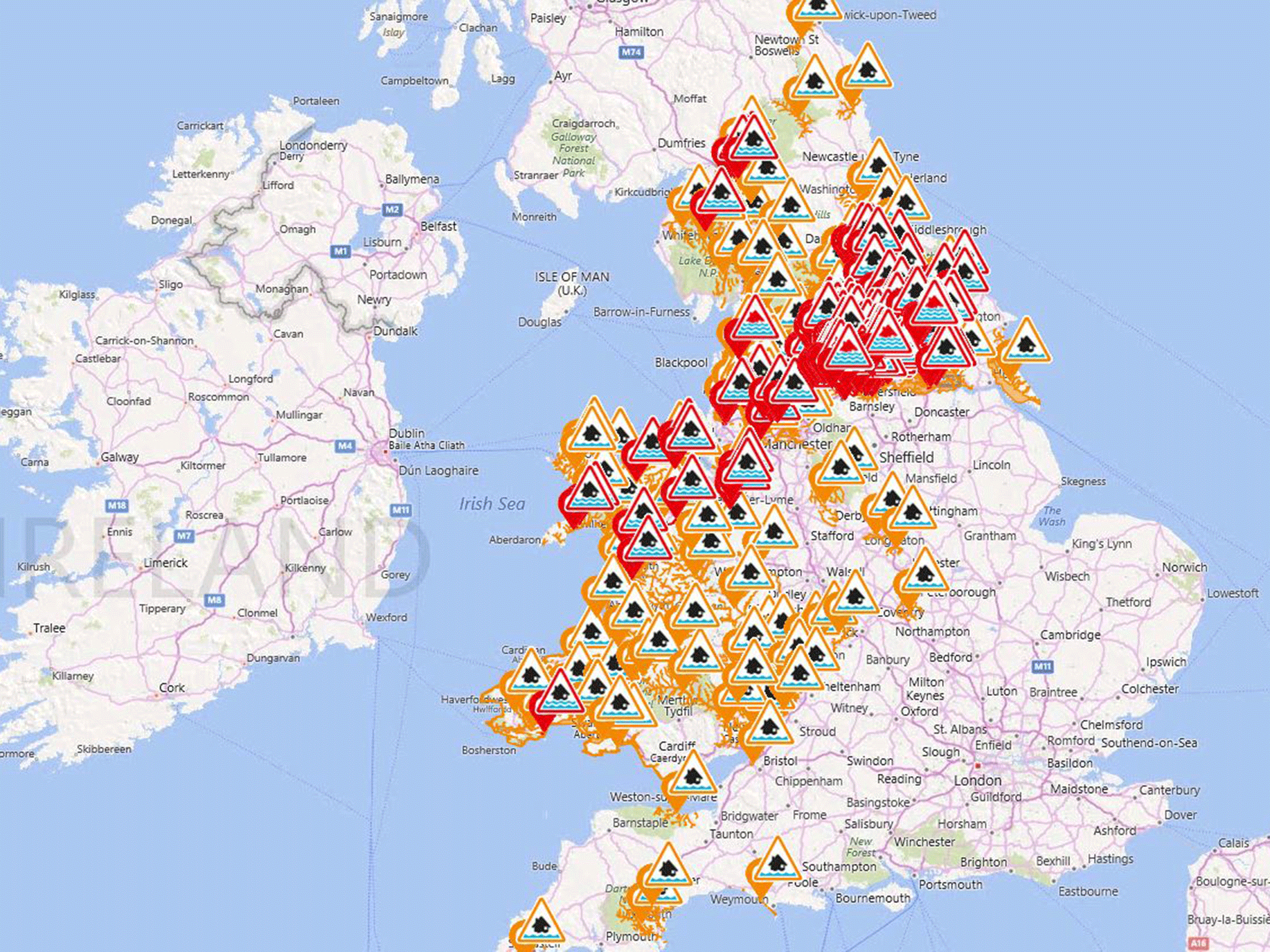 Live flood warnings as issued by the government's Environmental Agency